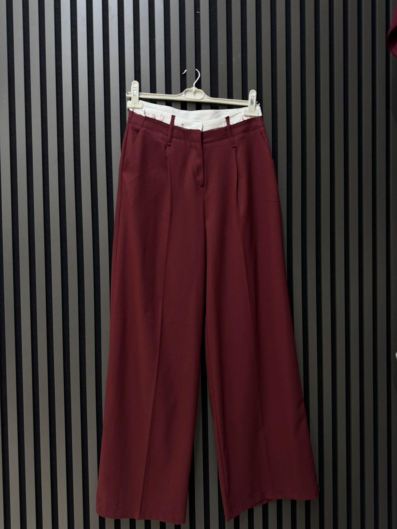 50997 YÜKSEK BEL PALAZZO PANTOLON BORDO