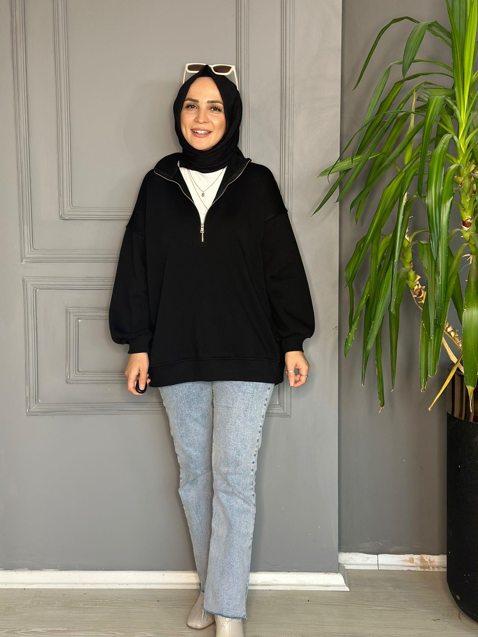 5277 FERMUARLI 3 İPLİK SWEAT SİYAH  