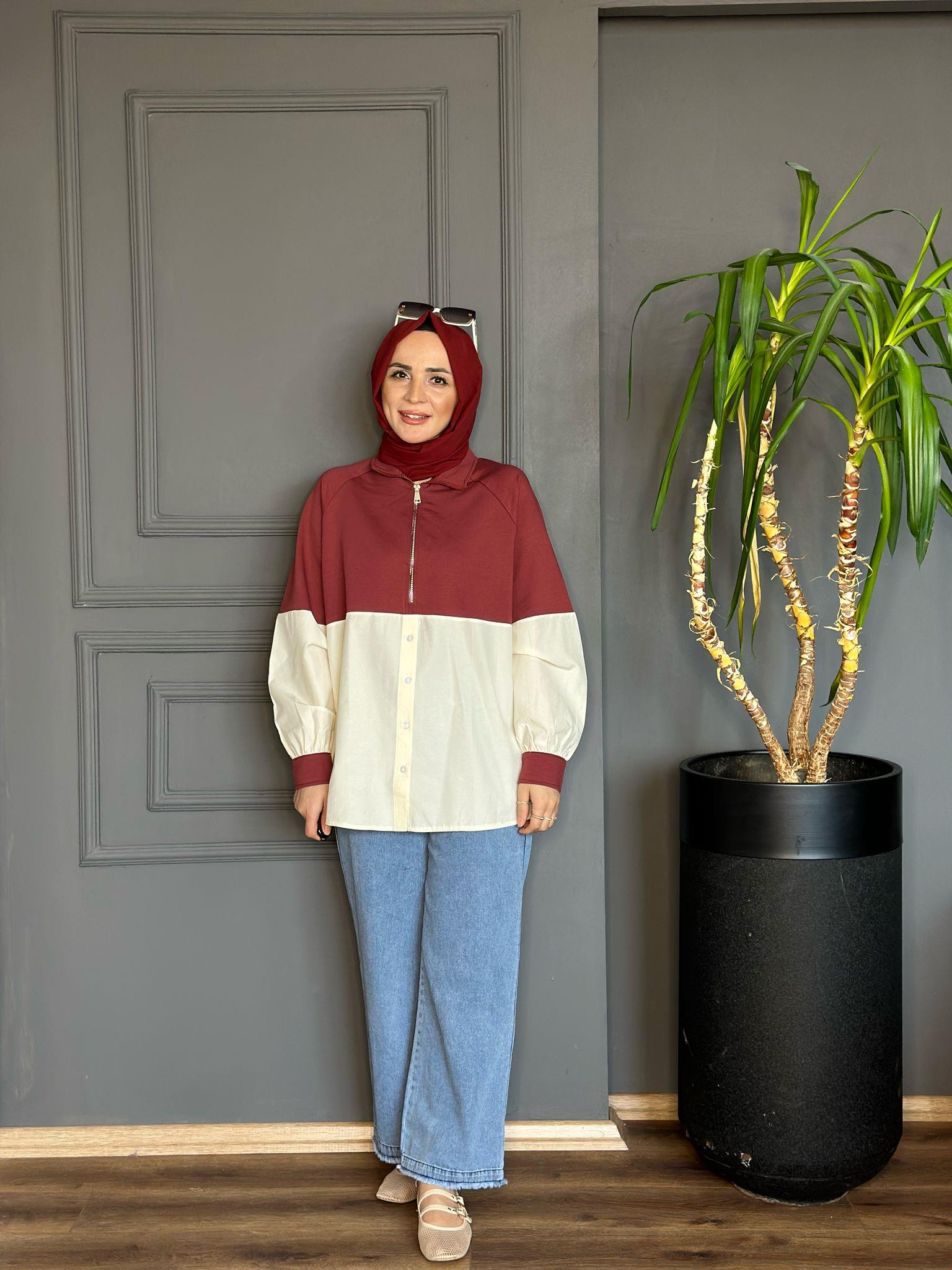 5550 GÖMLEK DETAY SWEAT BORDO