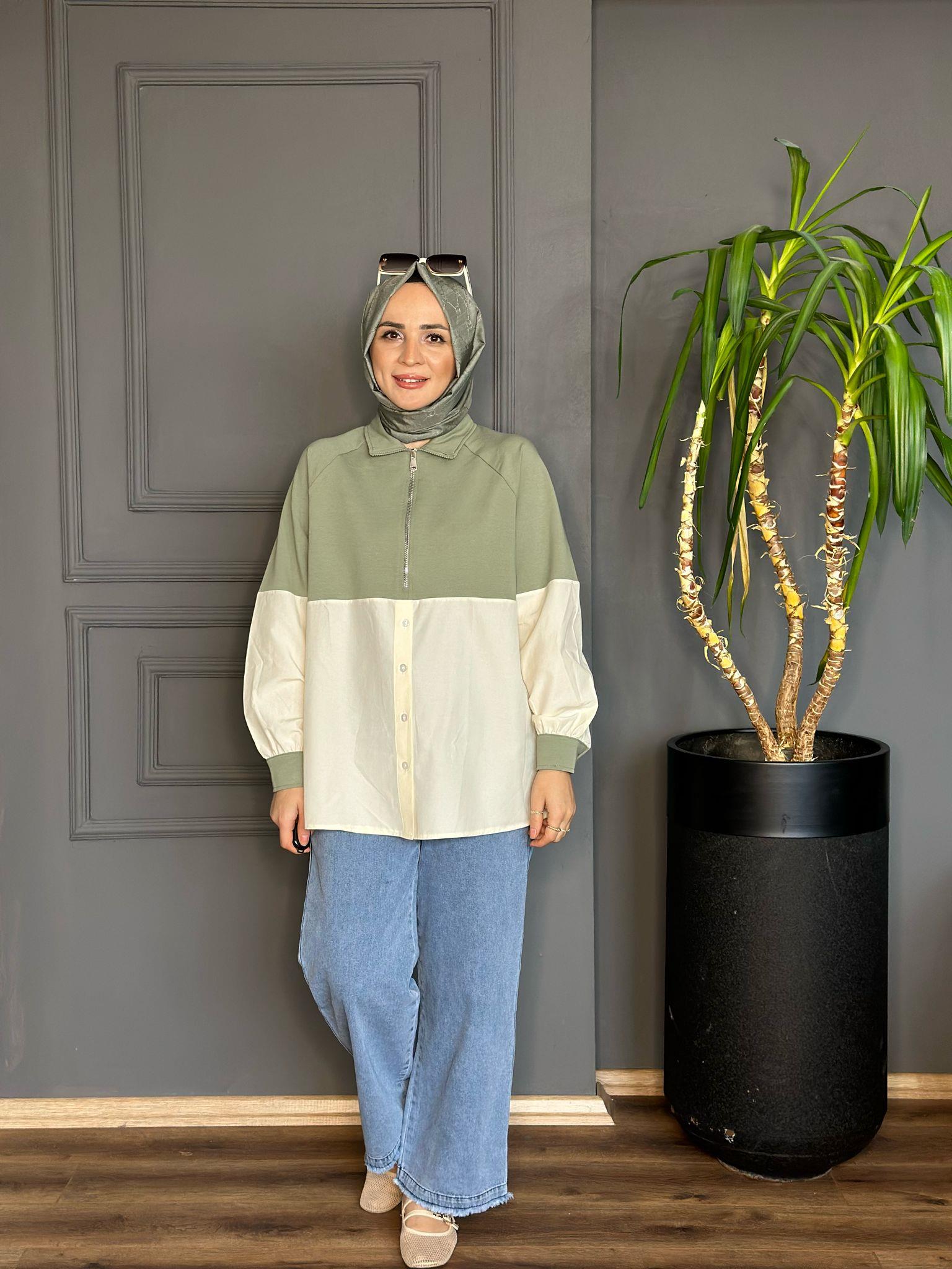 5550 GÖMLEK DETAY SWEAT MİNT YEŞİL
