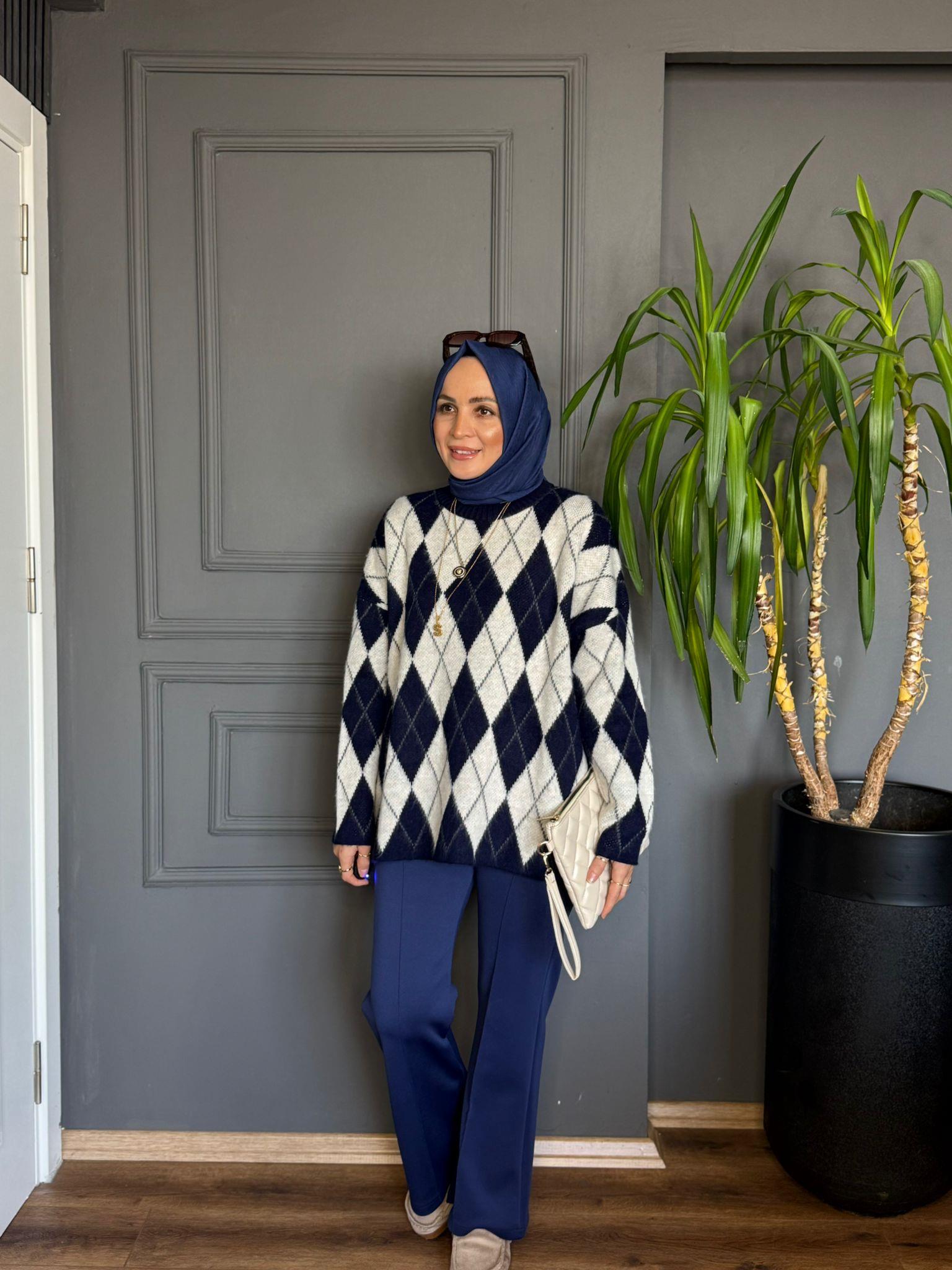 5581 BAKLAVA DESEN KAZAK LACİVERT