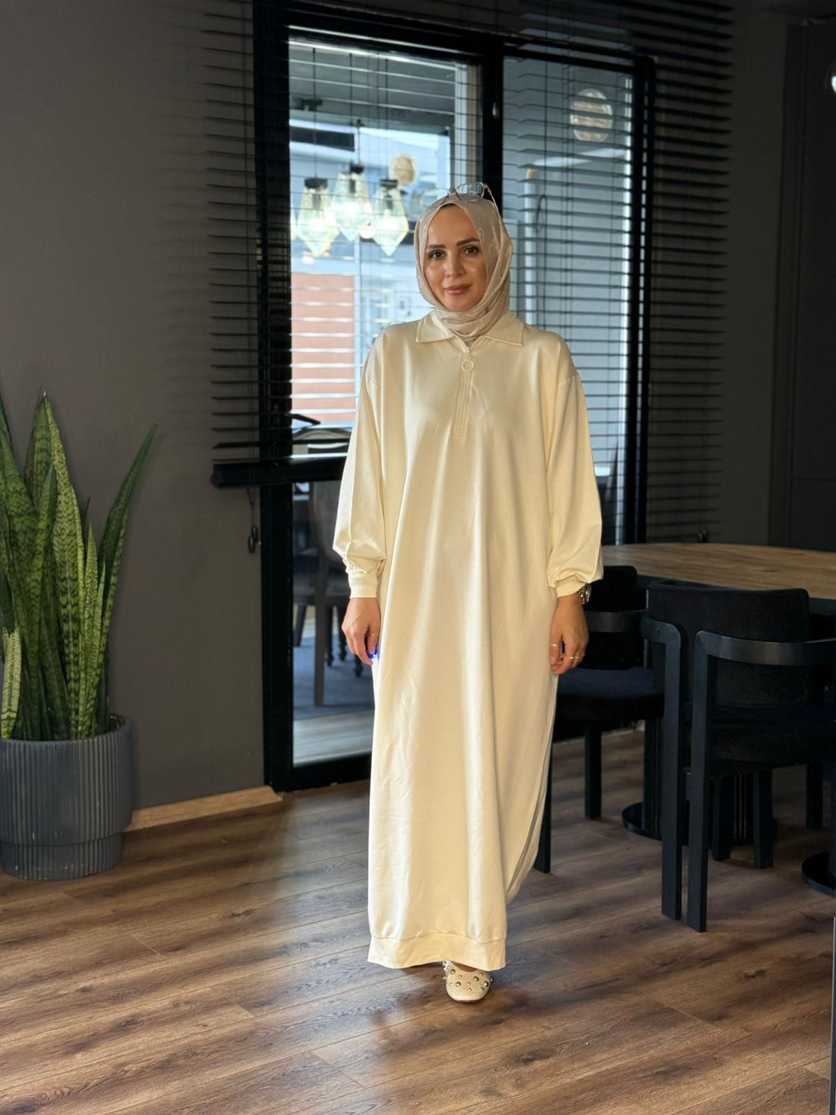 5611 POLO YAKA ELBİSE KREM 