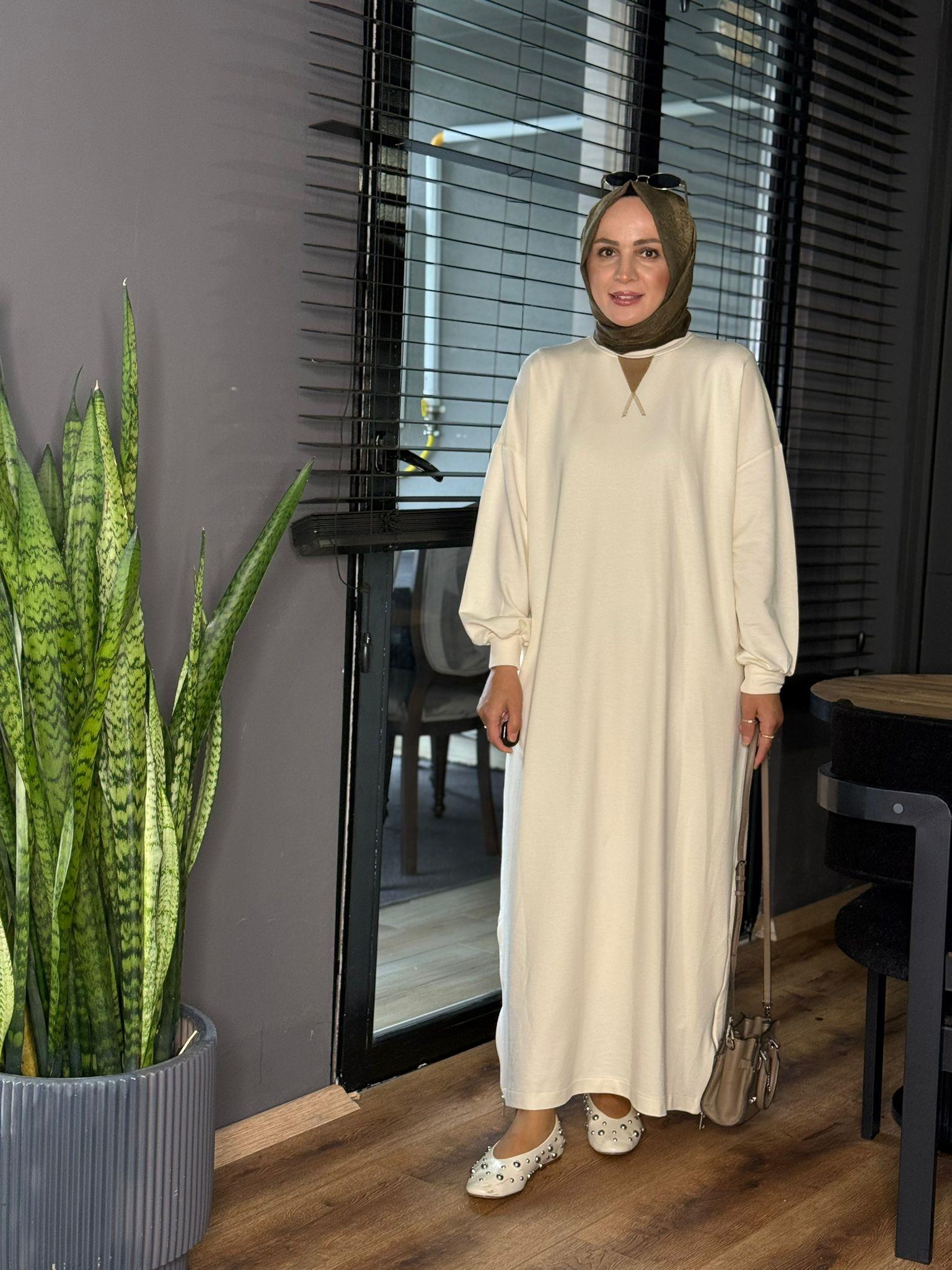 5612 ÖN ÇAPRAZ DETAY ELBİSE BEJ 