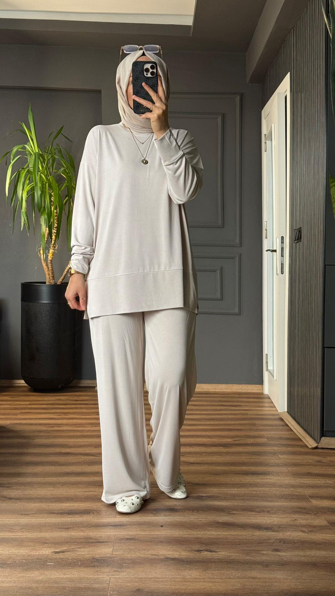 5715 OYSHO KUMAŞ İKİLİ TAKIM  KREM 