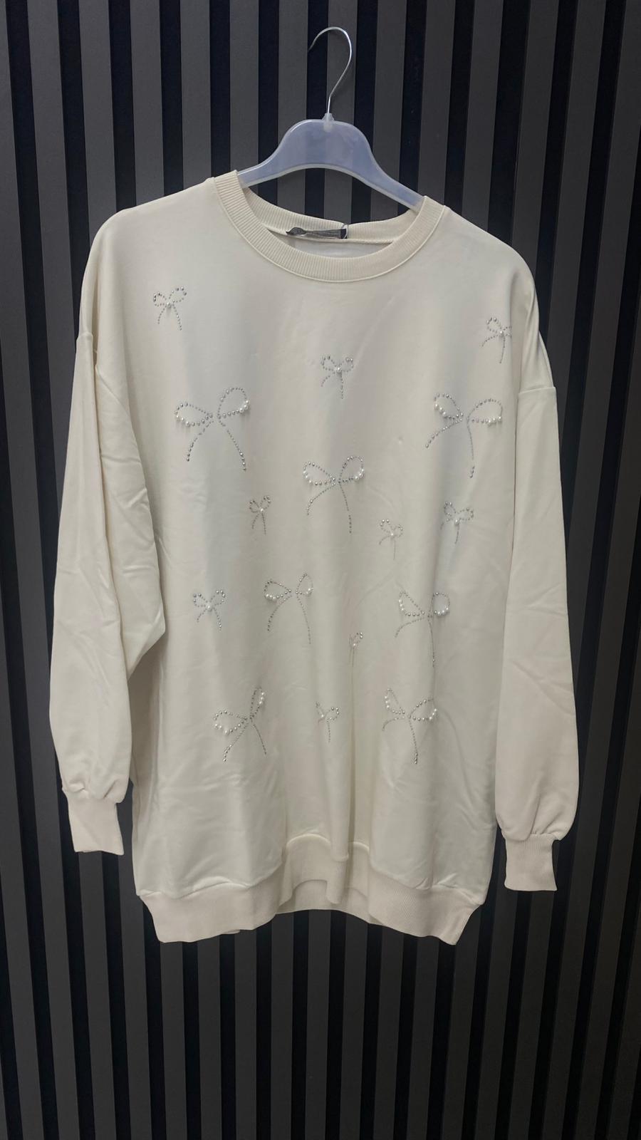 5753 İNCİLİ KELEBEK SWEAT EKRU S-M