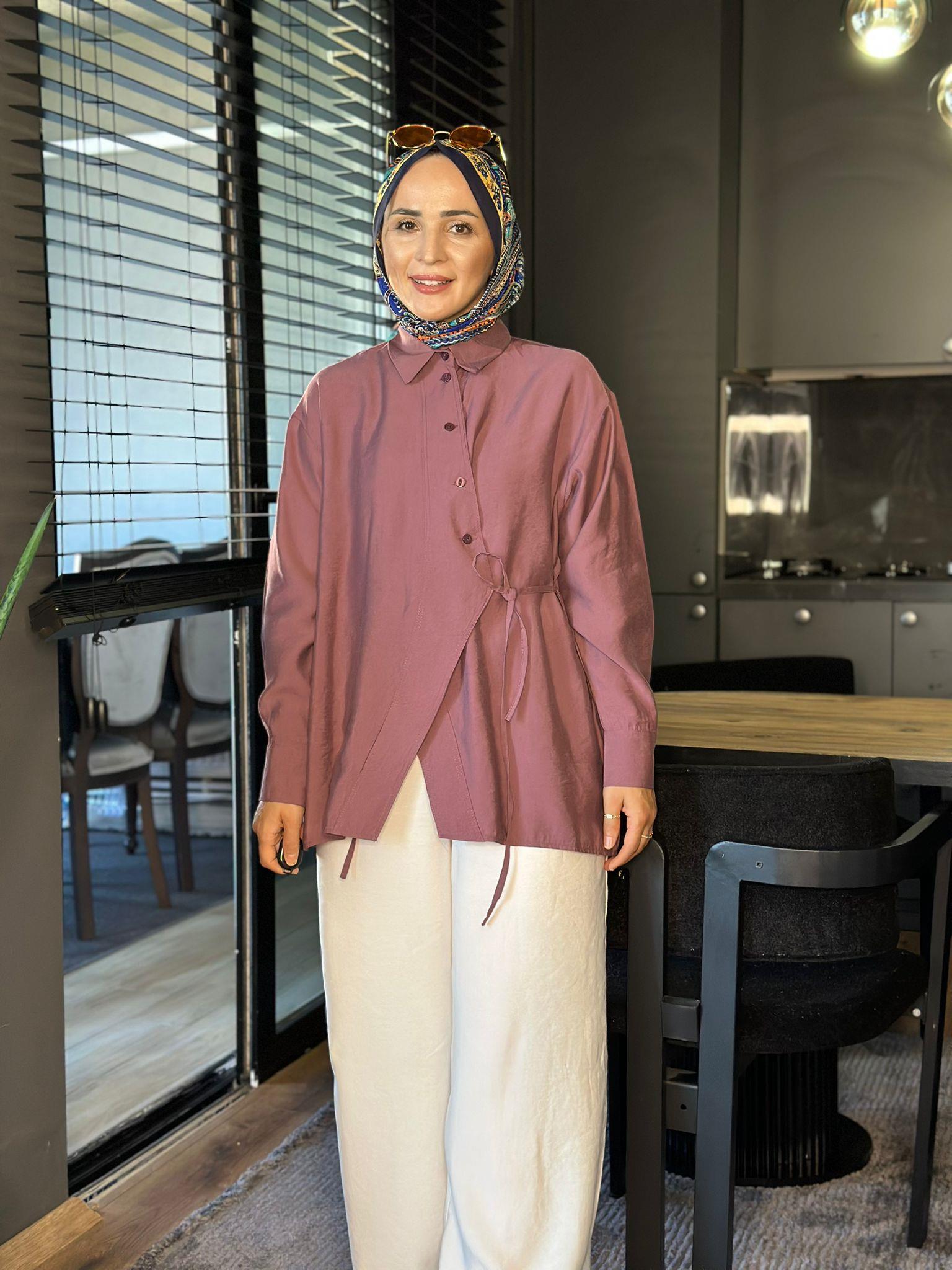 5760 ASİMETRİK KESİM İPLİ TUNİK MÜRDÜM 