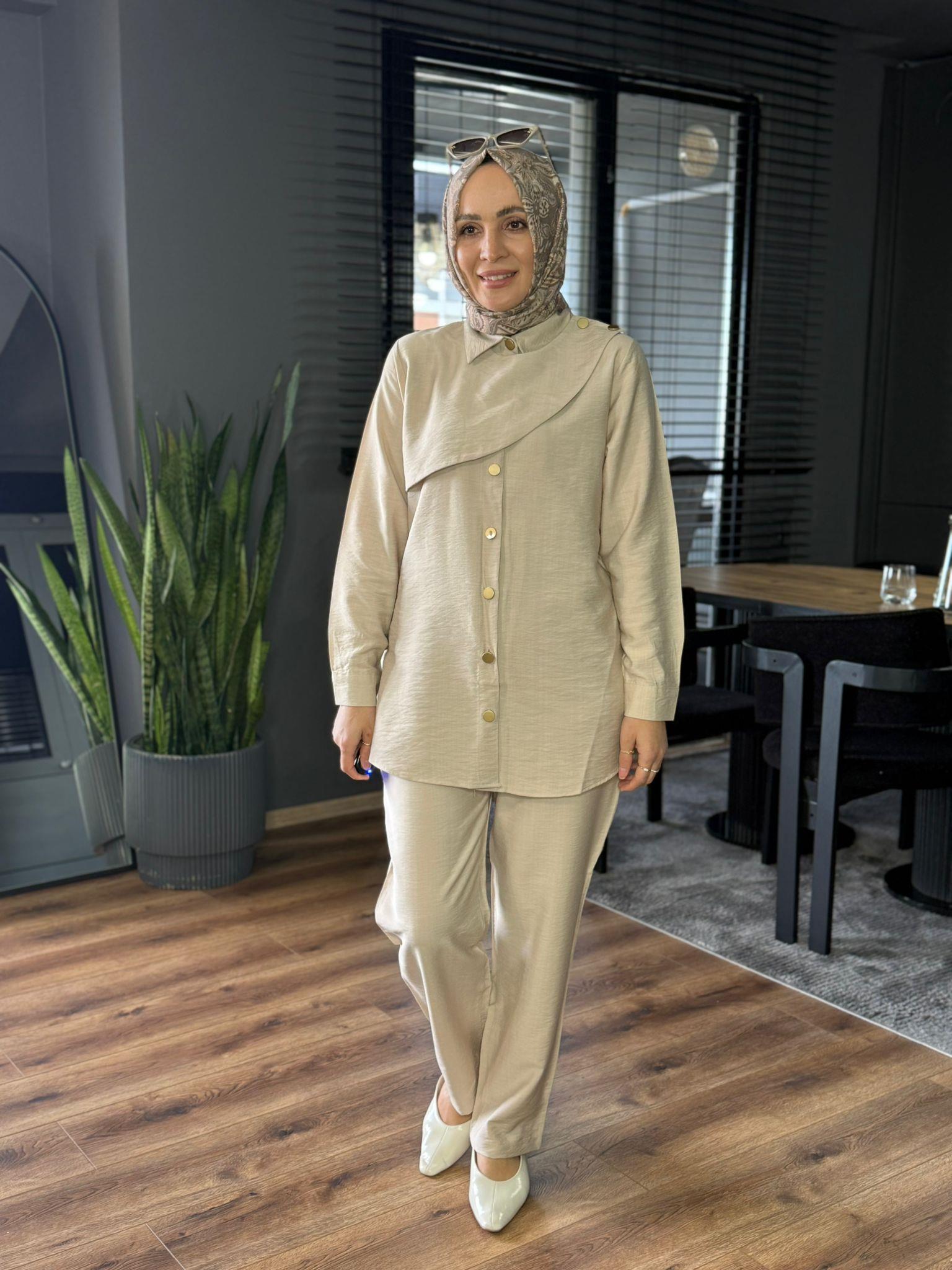 5835 PERVAZ DETAYLI TAKIM BEJ 