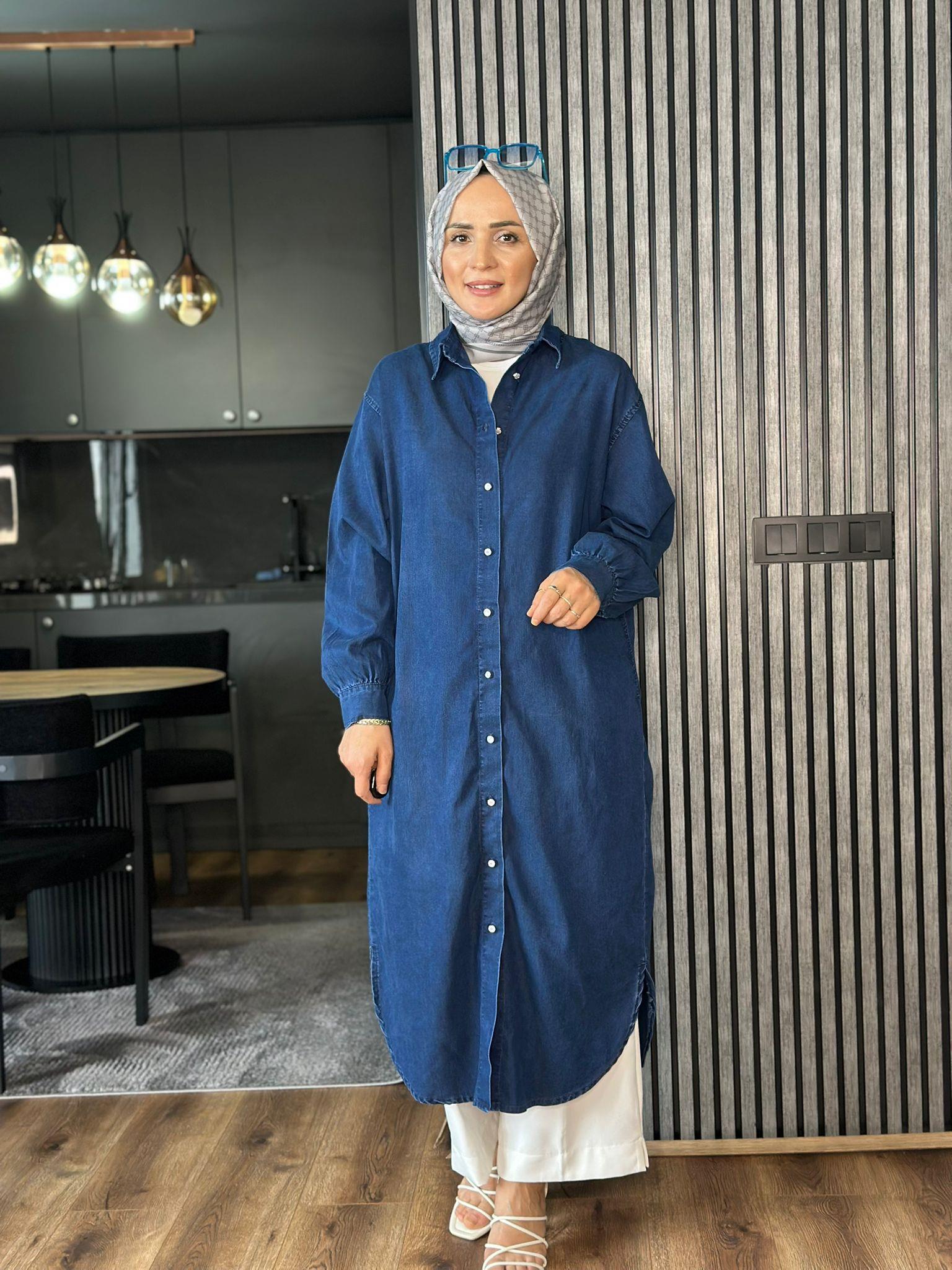 5836 TENSEL UZUN KOT GÖMLEK LACİVERT 