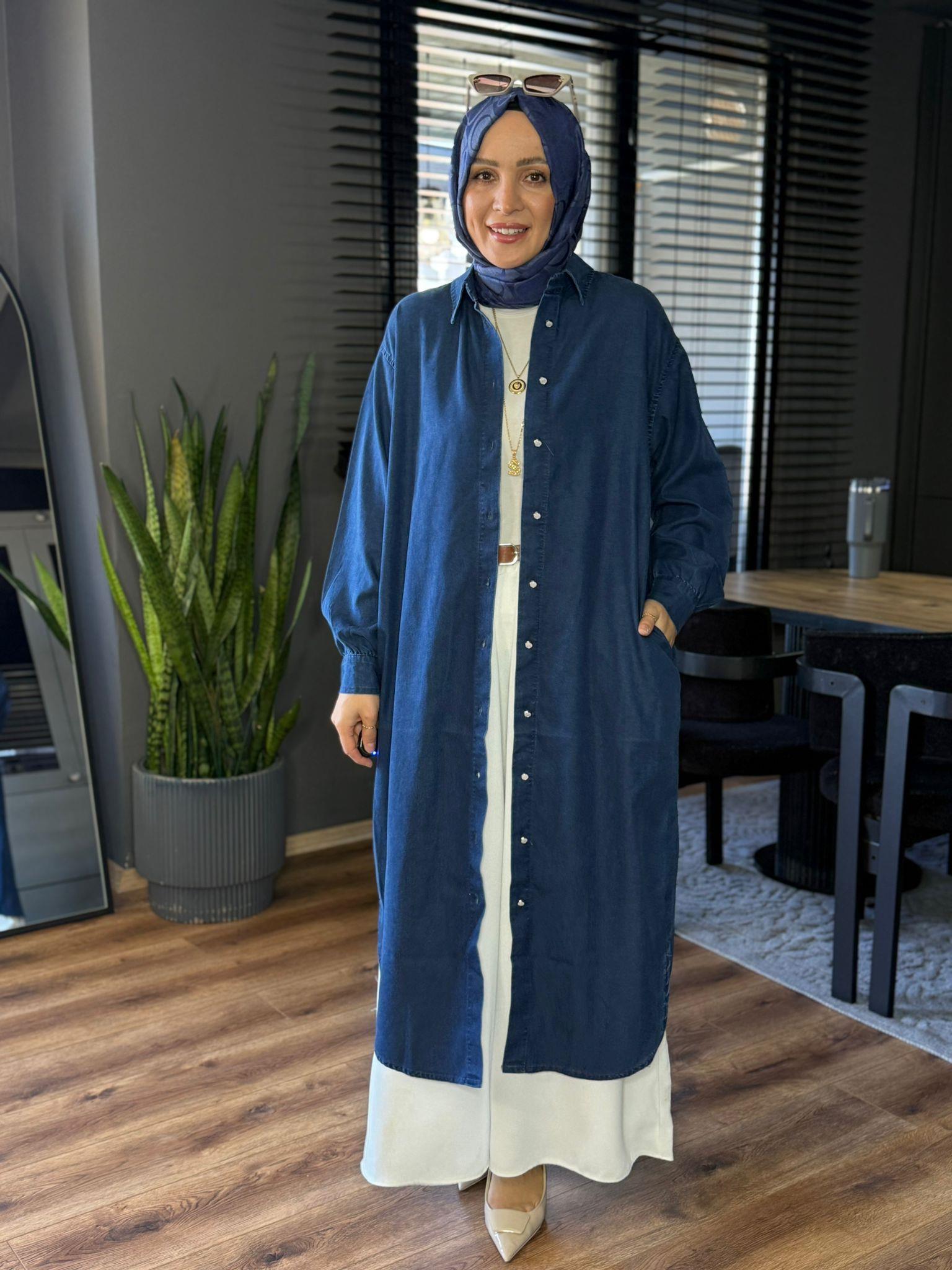 5836 TENSEL UZUN KOT GÖMLEK LACİVERT