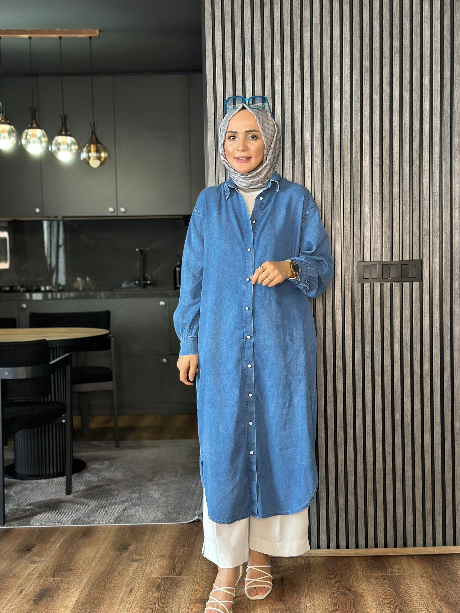 5836 TENSEL UZUN KOT GÖMLEK MAVİ 