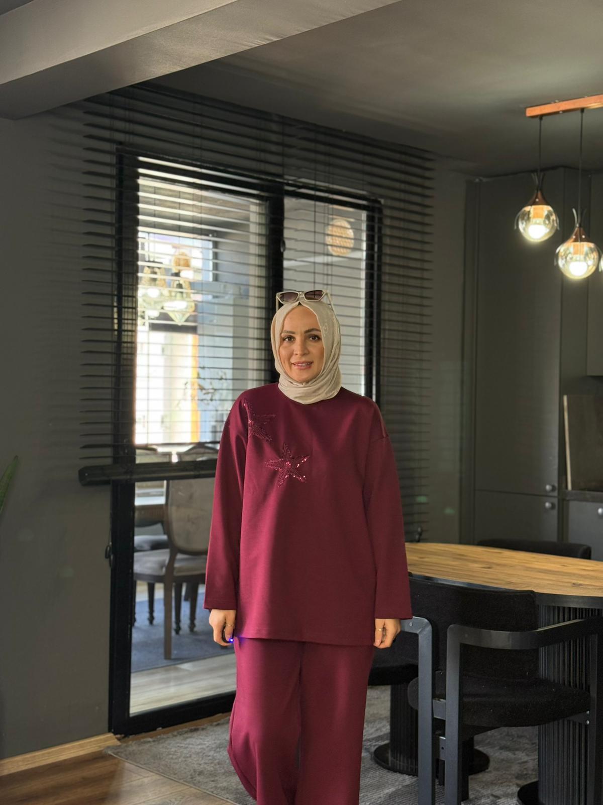 6073 ÇİÇEK DETAY TAKIM BORDO 