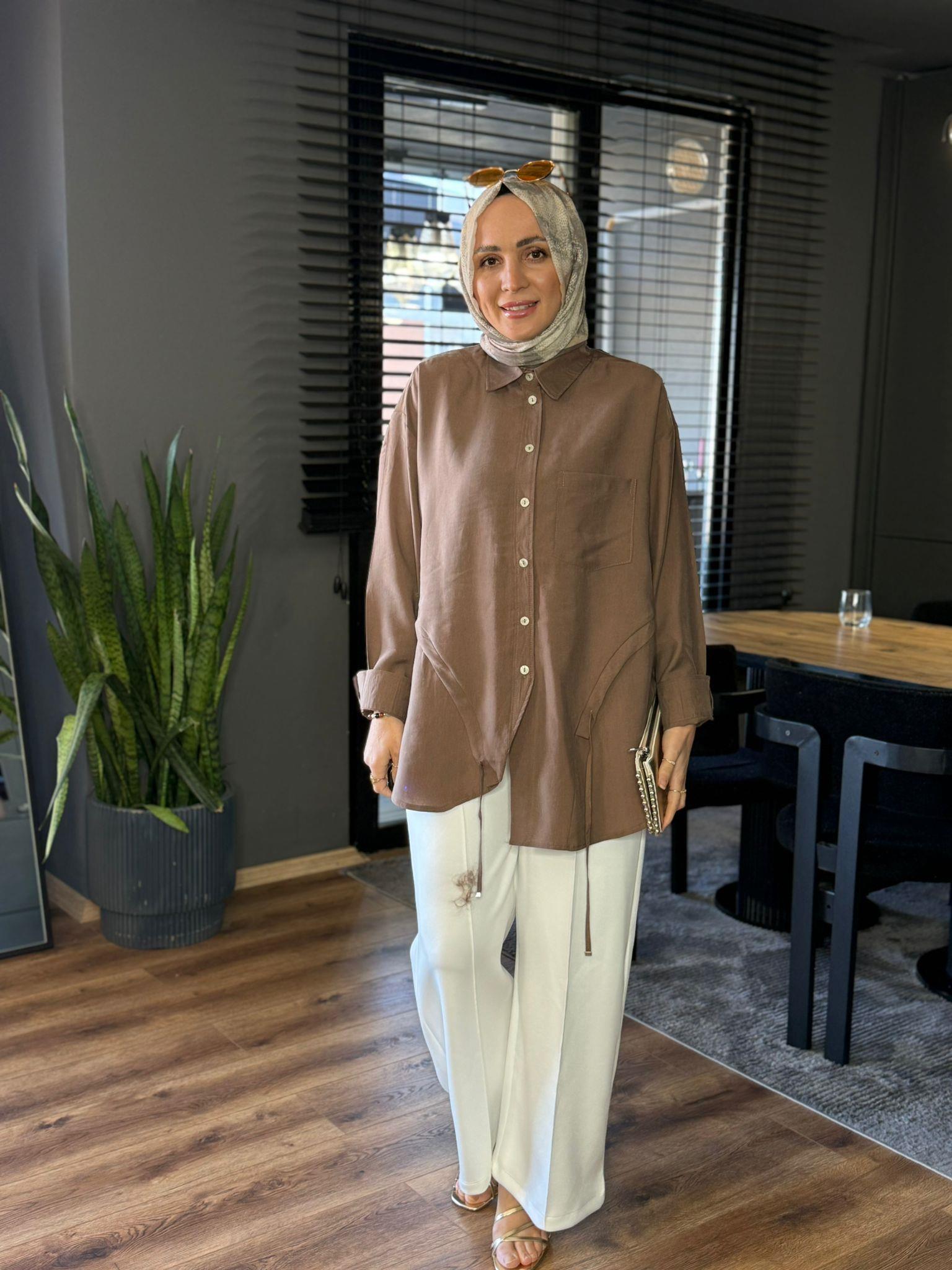 6215 BÜZGÜ DETAY GÖMLEK KAHVERENGİ 