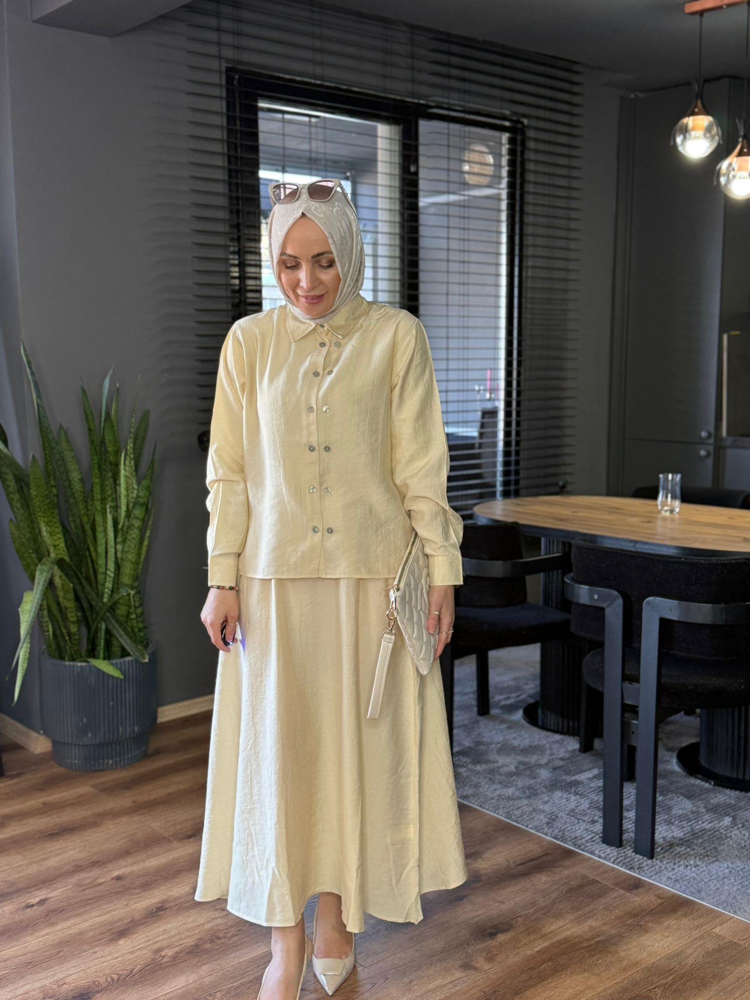 6304 ÇİFT DÜĞMELİ ETEKLİ TAKIM KREM 