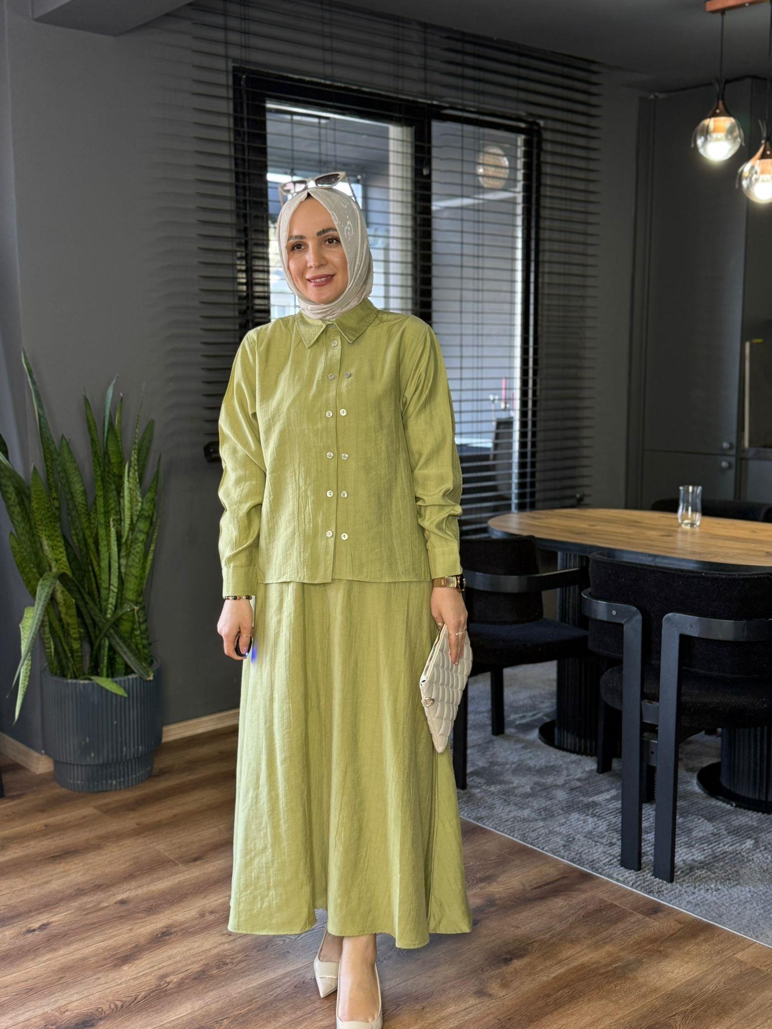 6304 ÇİFT DÜĞMELİ ETEKLİ TAKIM YEŞİL