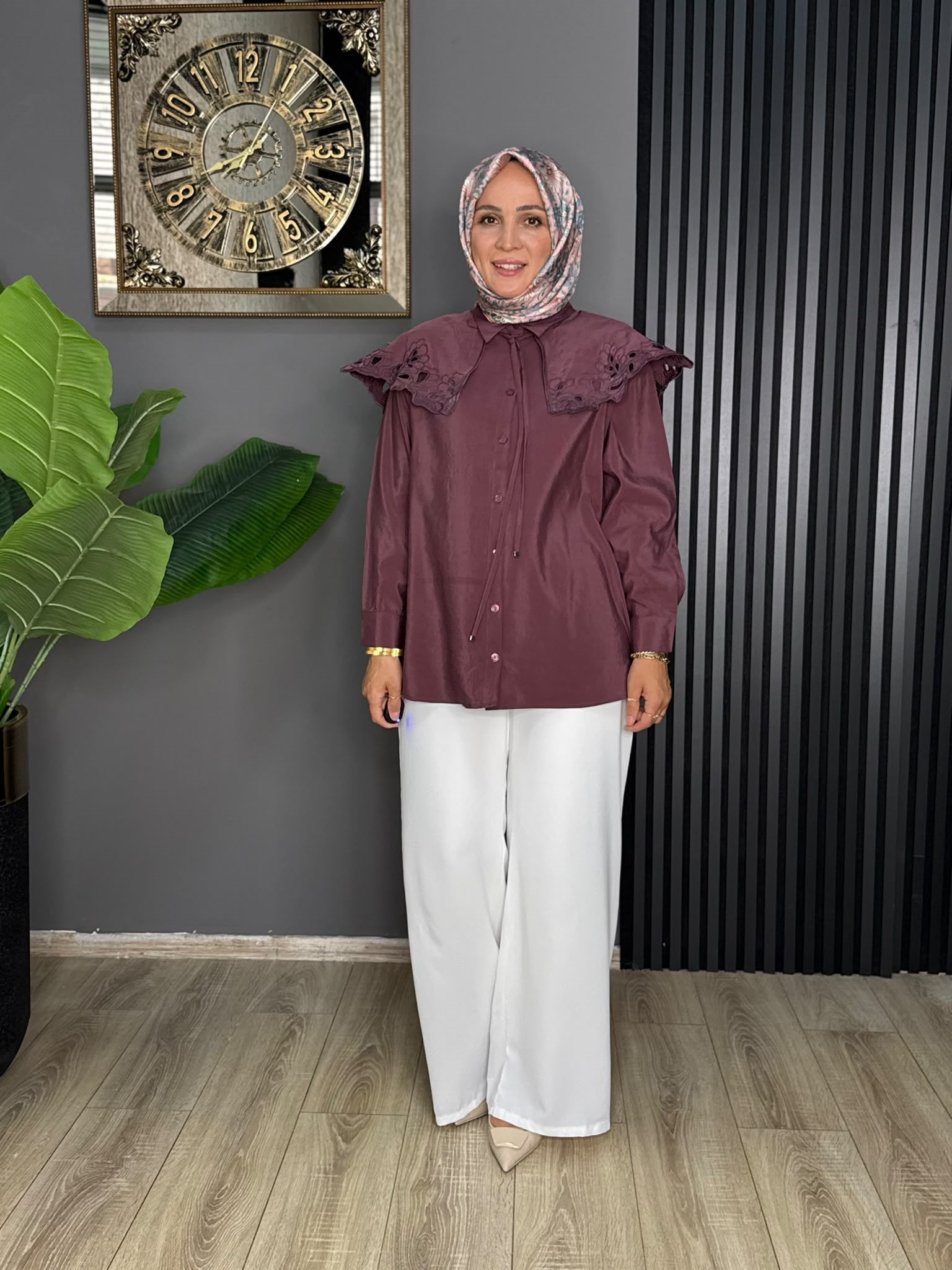 6326 YAKA DETAY GÖMLEK KAHVERENGİ 