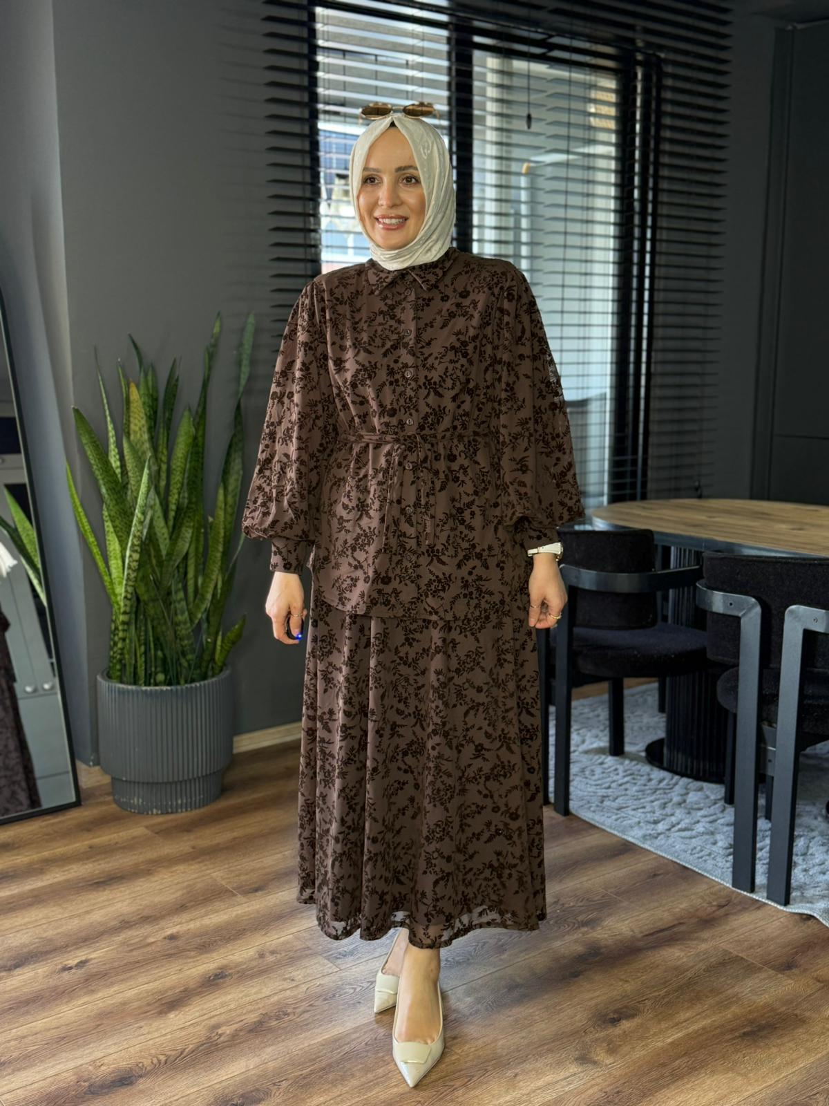 6464 KADİFE DOKUMA GÖMLEK KAHVERENGİ 