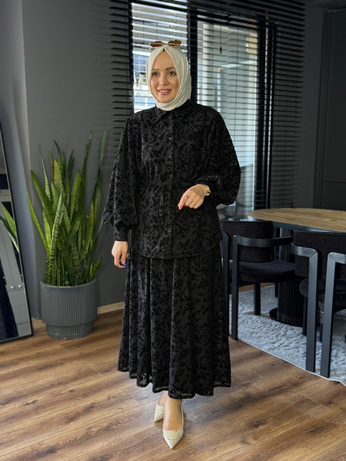 6464 KADİFE DOKUMA GÖMLEK SİYAH  