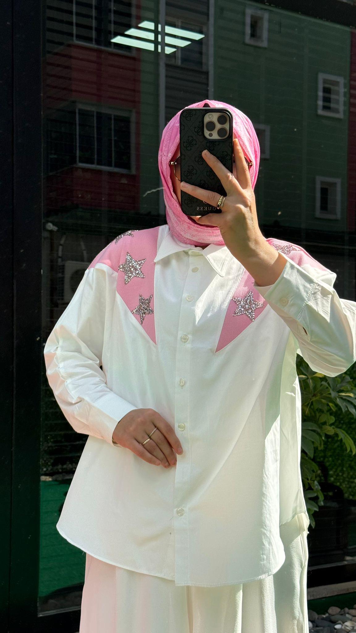 6499 YILDIZ İŞLEMELİ GÖMLEK PEMBE 