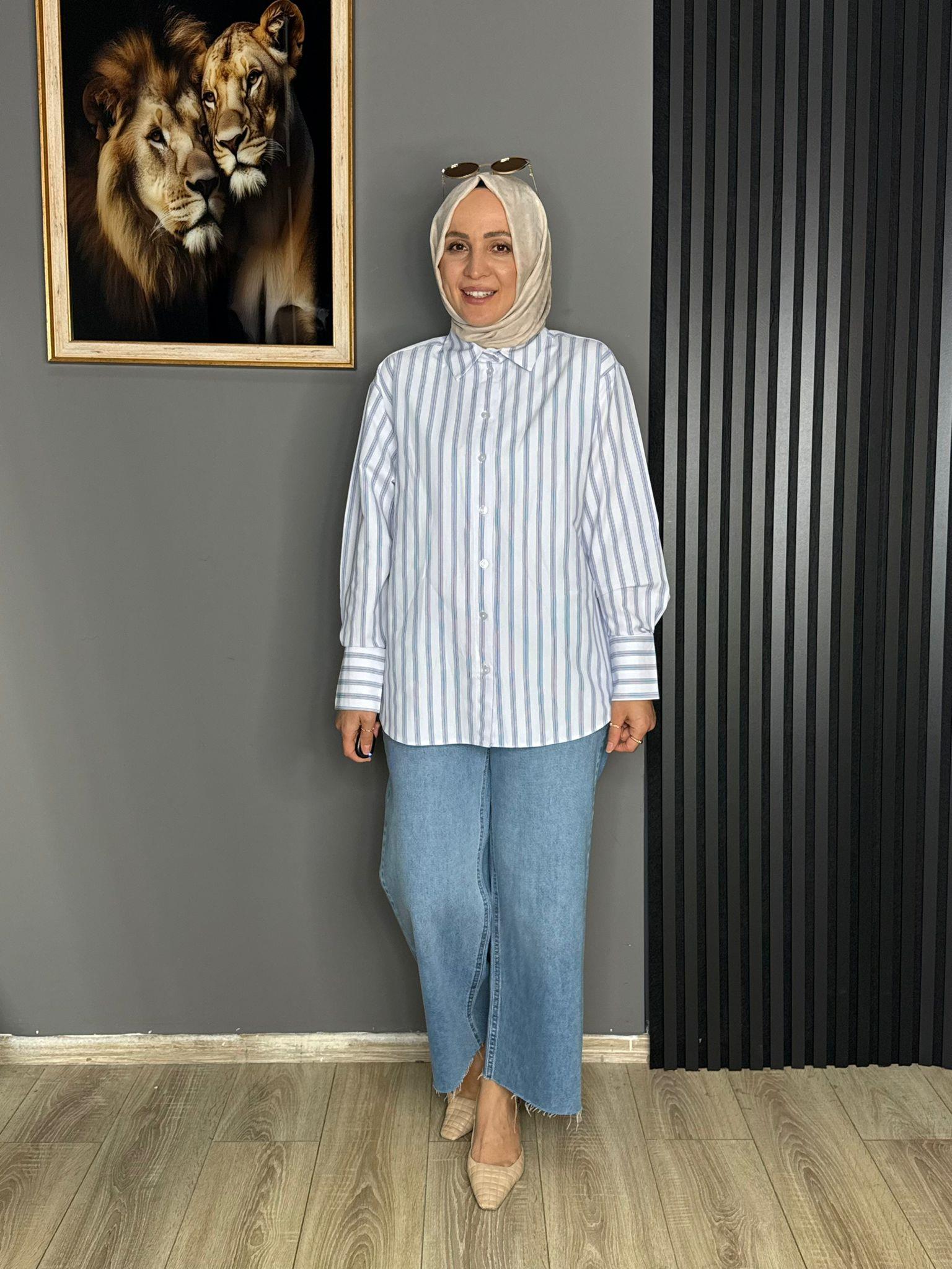 6508 ÇİZGİLİ GÖMLEK BEYAZ 