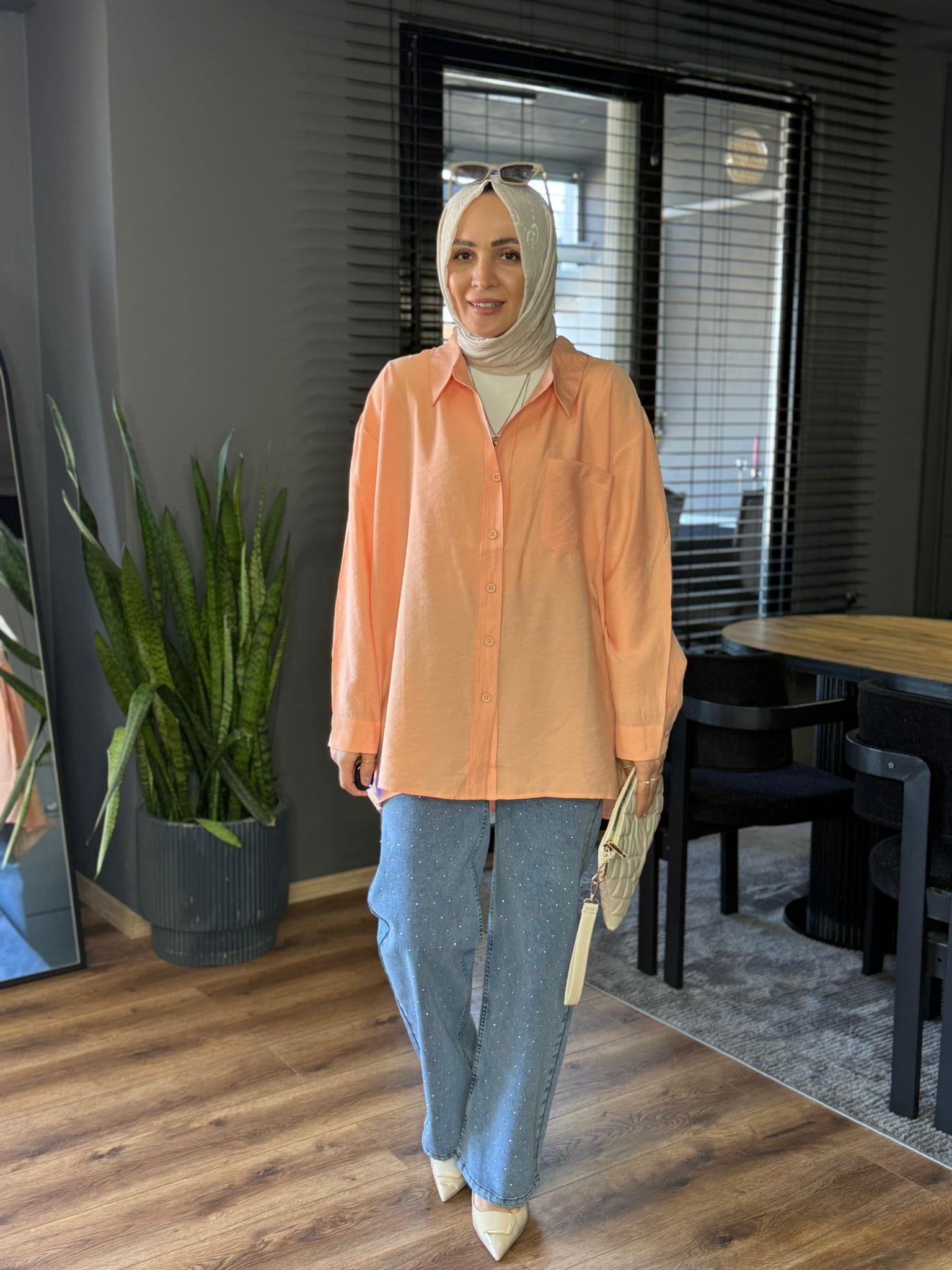 6977 TENSEL GÖMLEK PASTEL TURUNCU 