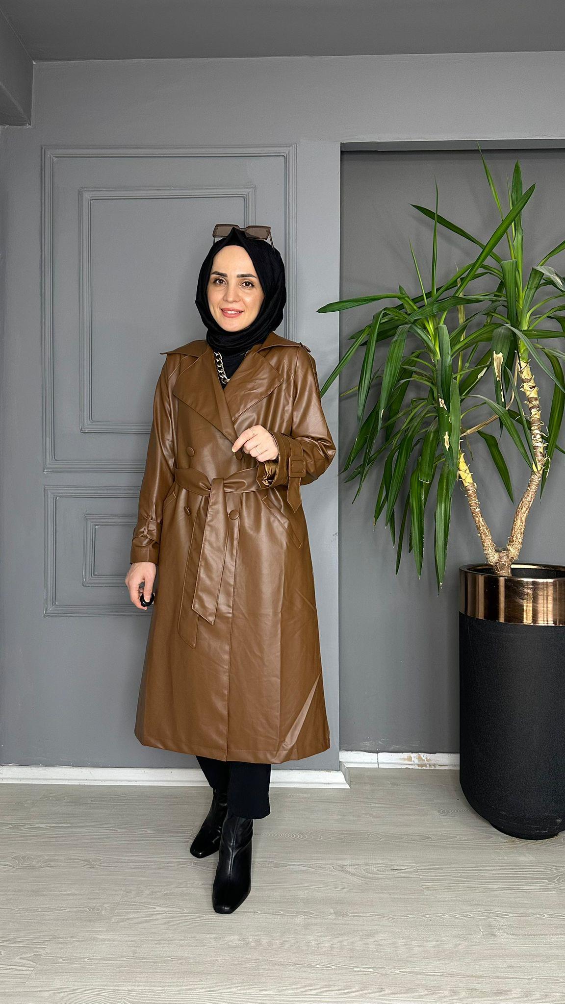 7426 DERİ TRENCKOT KAHVE 