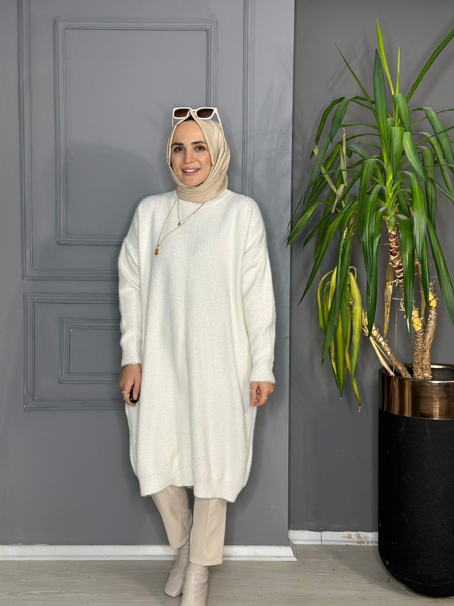 80082 MİDİ BOY ANGORA TUNİK EKRU