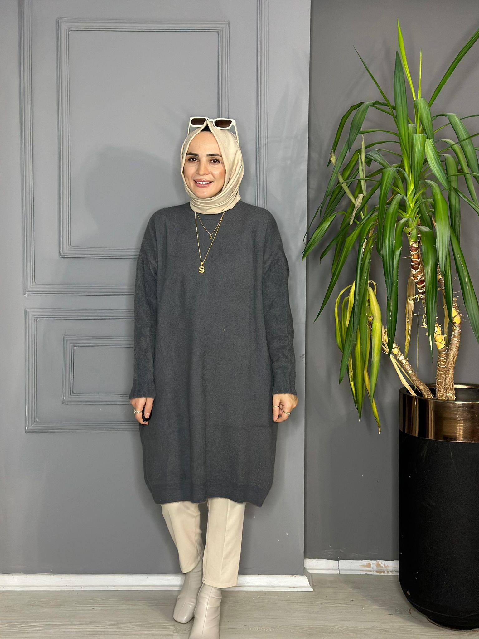80082 MİDİ BOY ANGORA TUNİK GRİ