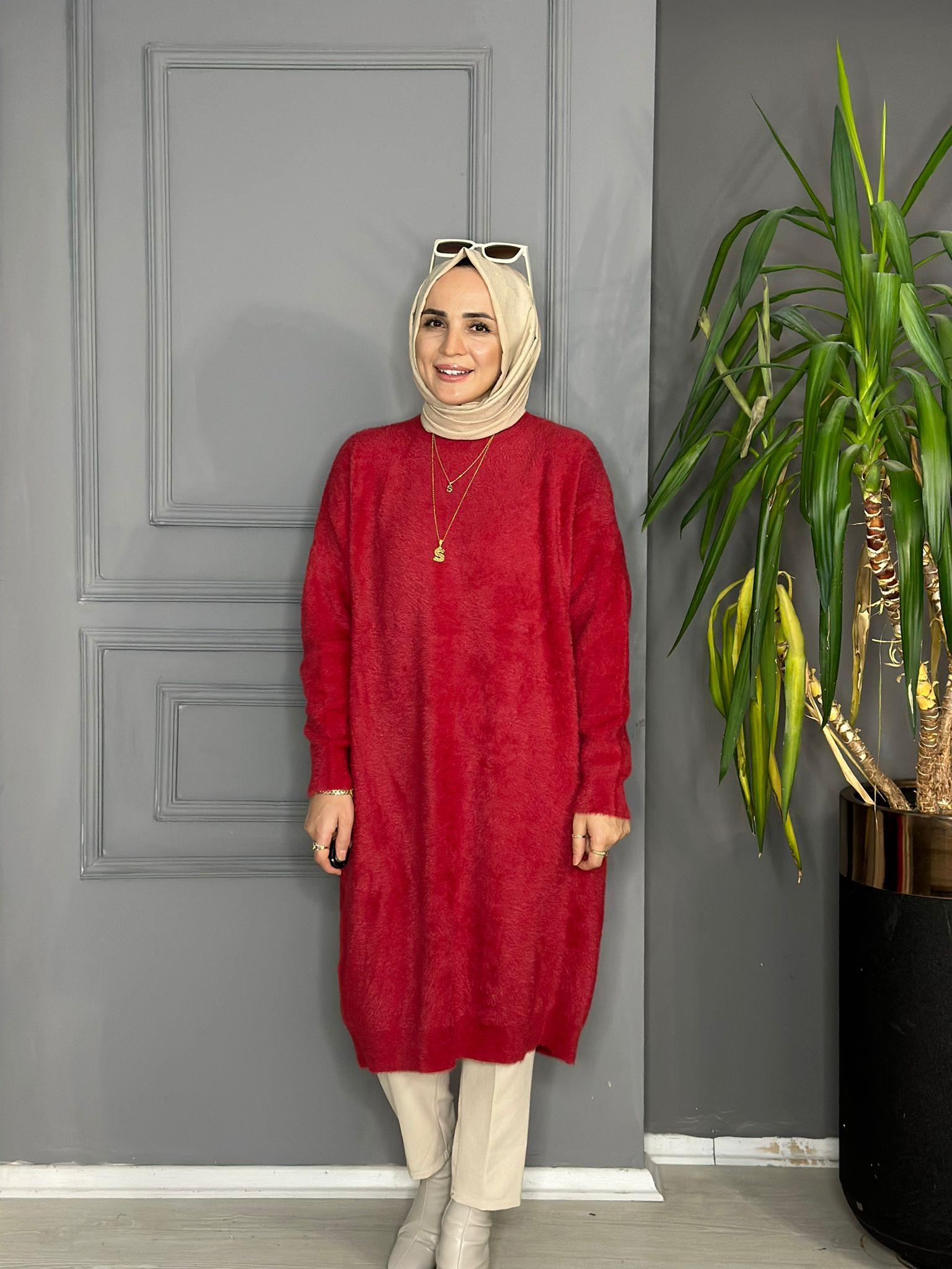 80082 MİDİ BOY ANGORA TUNİK KIRMIZI