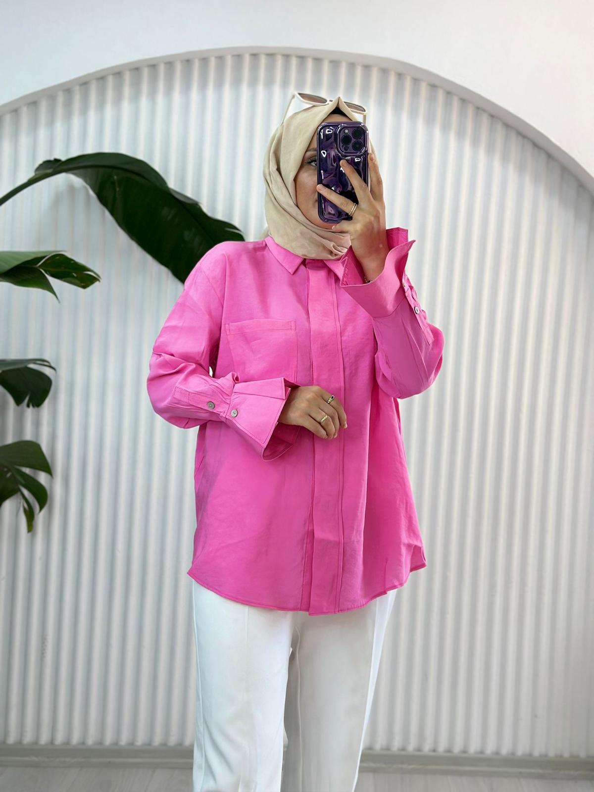 8050 KOL DETAY CEPLİ GÖMLEK PEMBE 