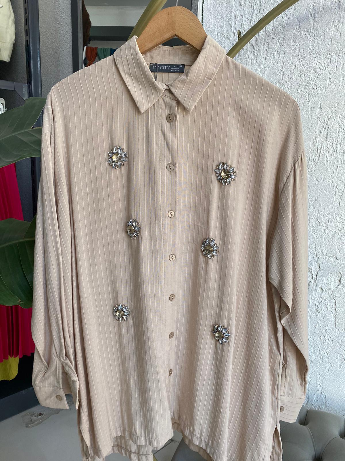 8159 TAŞLI BEJ GÖMLEK L-XL