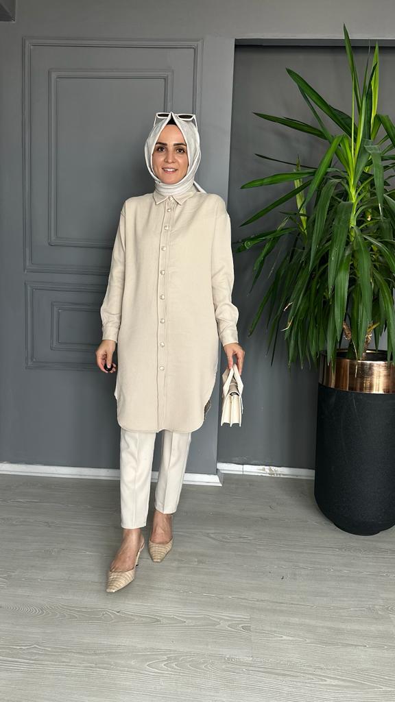 8415 UZUN GÖMLEK BEJ L-X