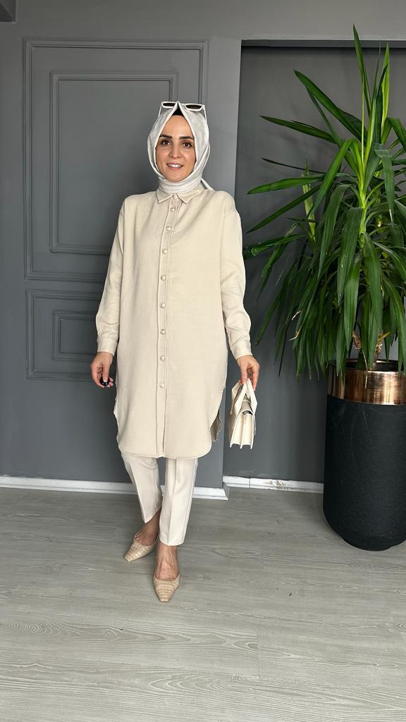 8415 UZUN GÖMLEK BEJ S-M