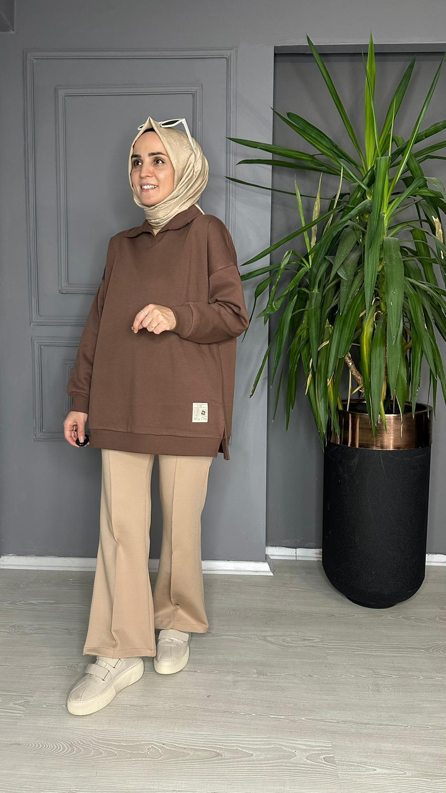 8710 ŞARDONLU SWEAT KAHVE