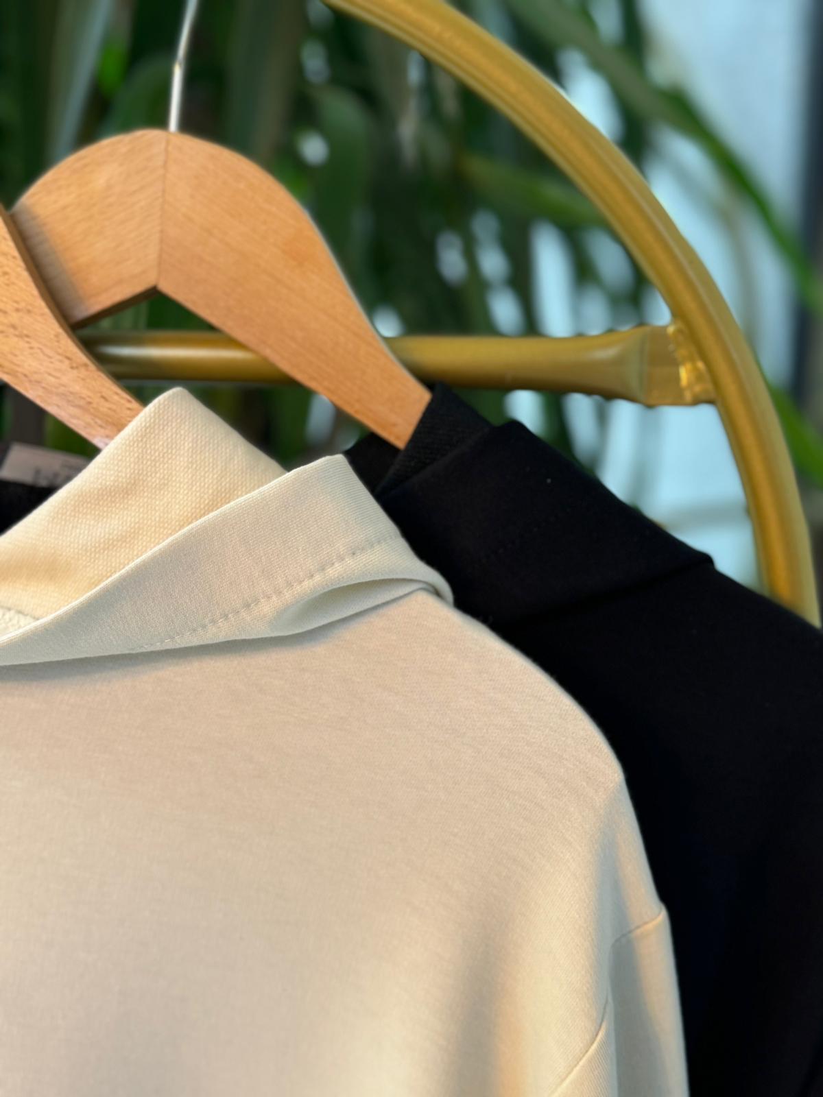 8764 KAPŞONLU TEK İPLİK SWEAT KREM