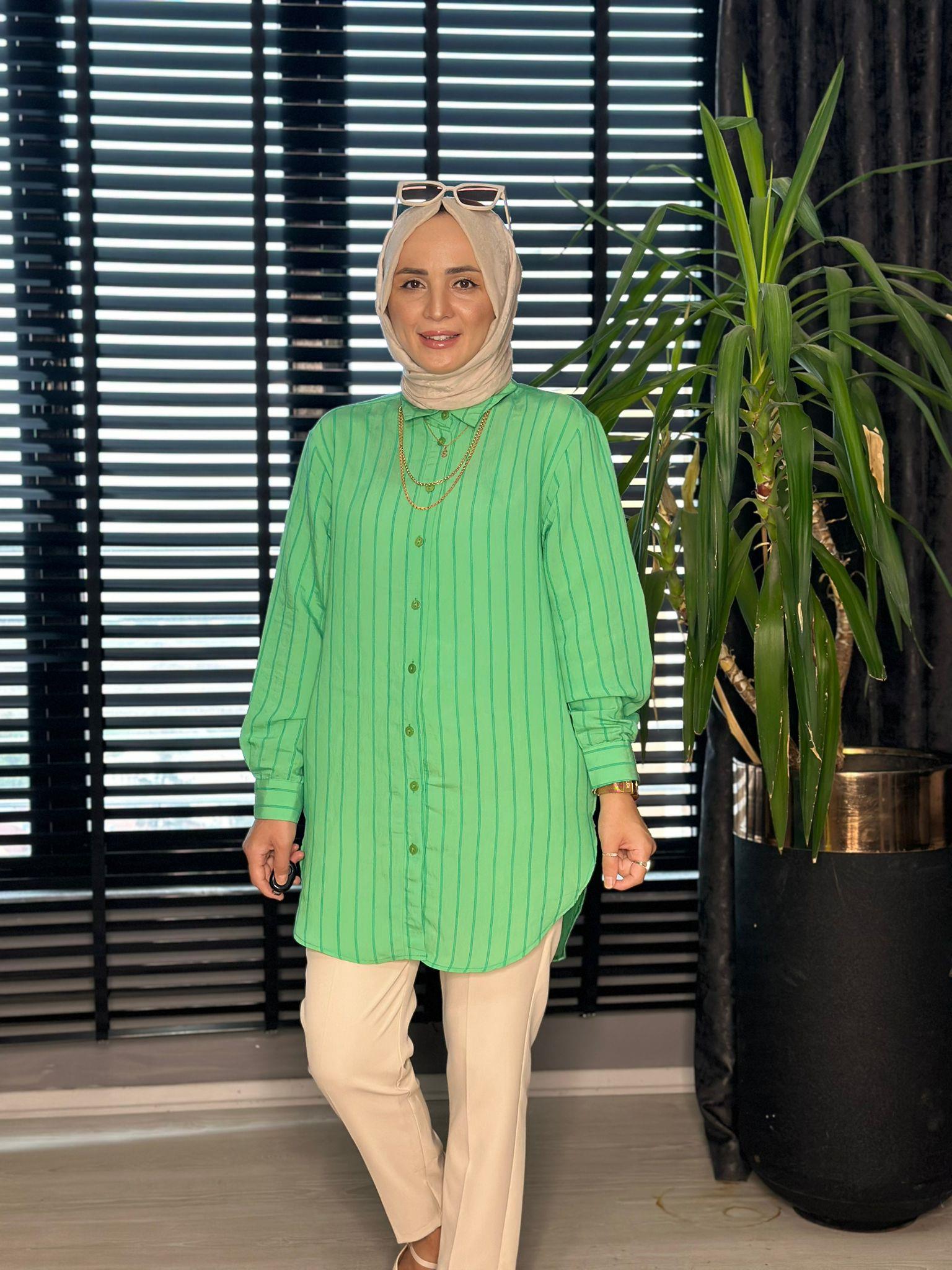 8765 ÇİZGİLİ GÖMLEK BENETTON YEŞİL S-M