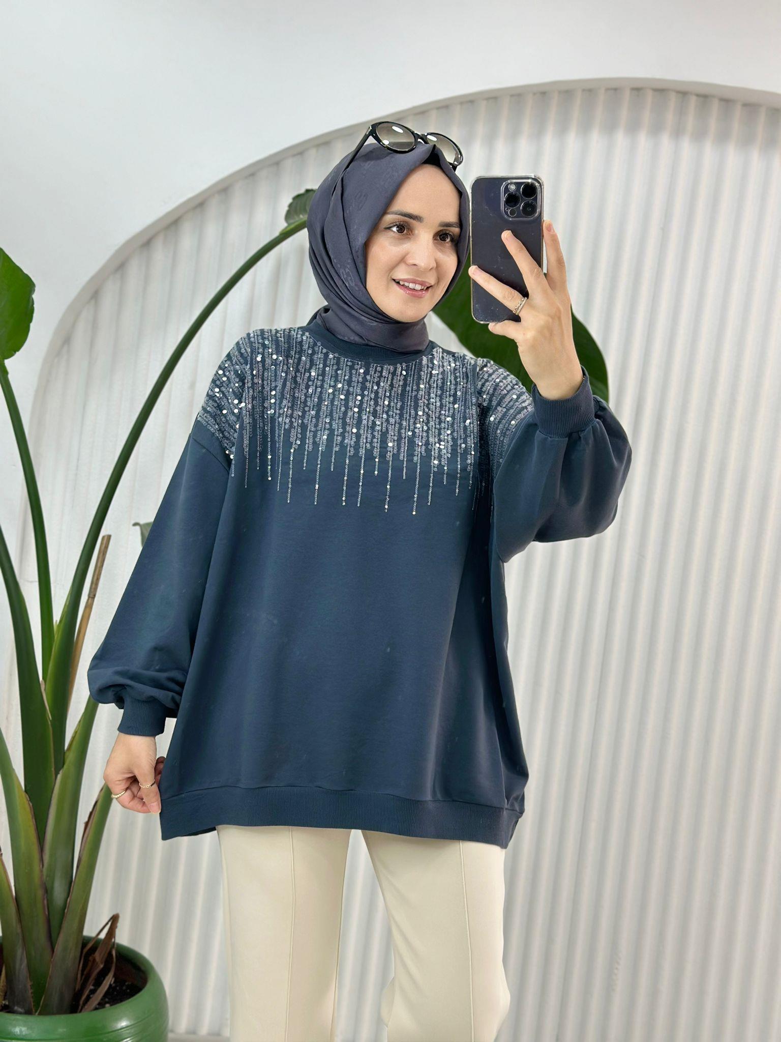 8918 YAKASI PUL DETAY SWEET ANTRASİT GRİ 