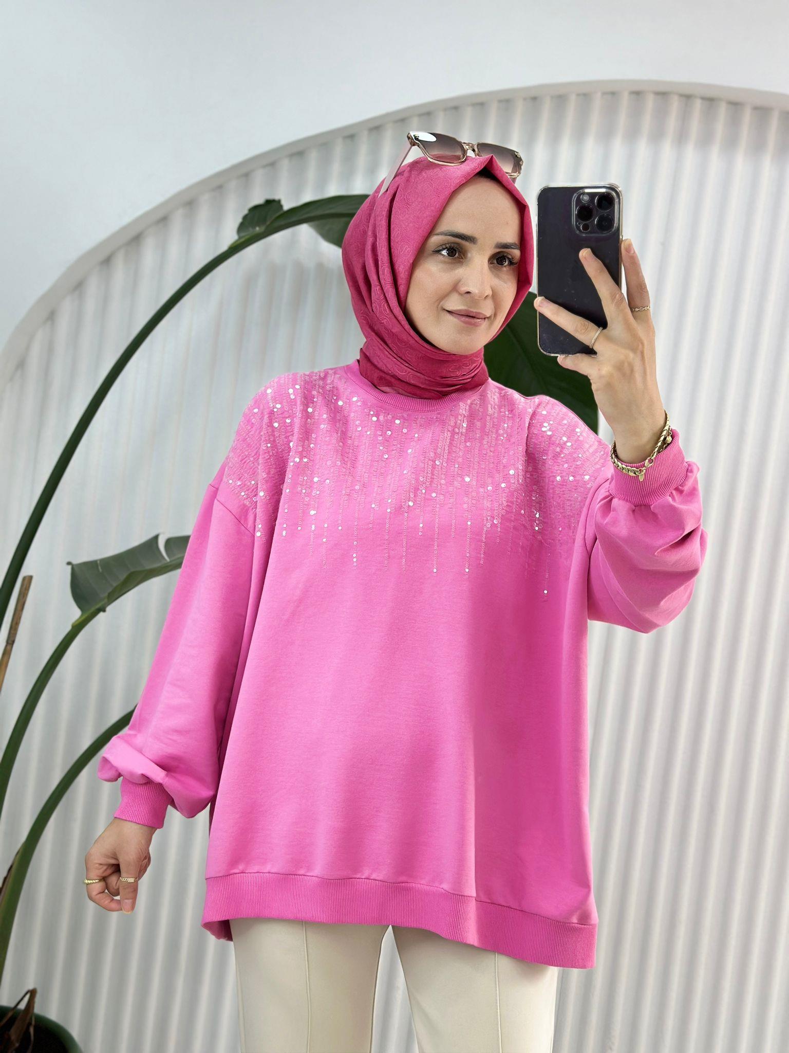 8918 YAKASI PUL DETAY SWEET  PEMBE 