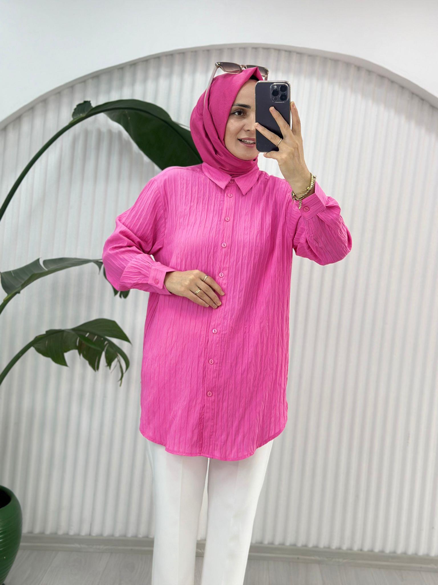 8945 ÇİZGİLİ GÖMLEK PEMBE 