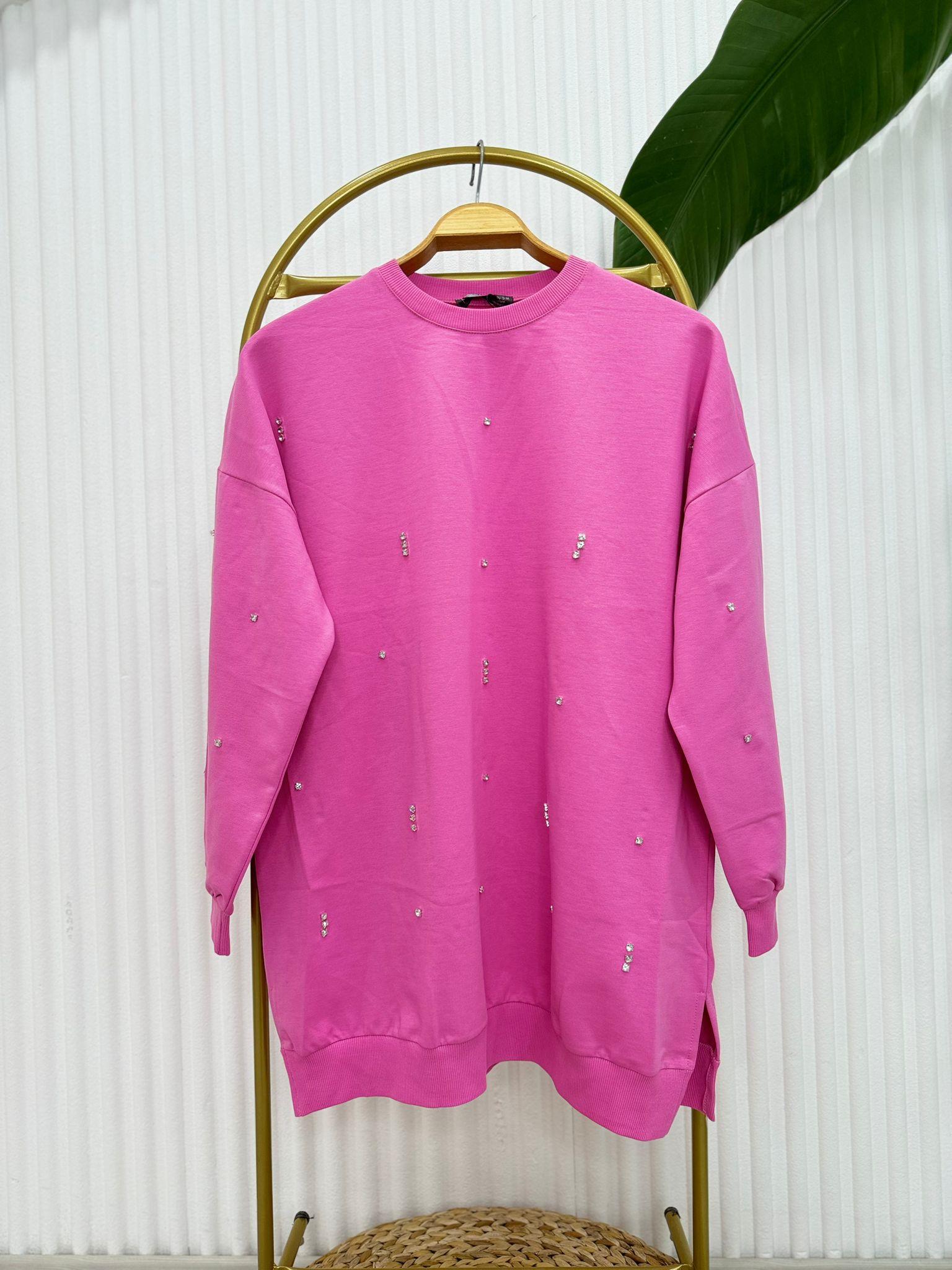 9049 TAŞLI SWEAT PEMBE 