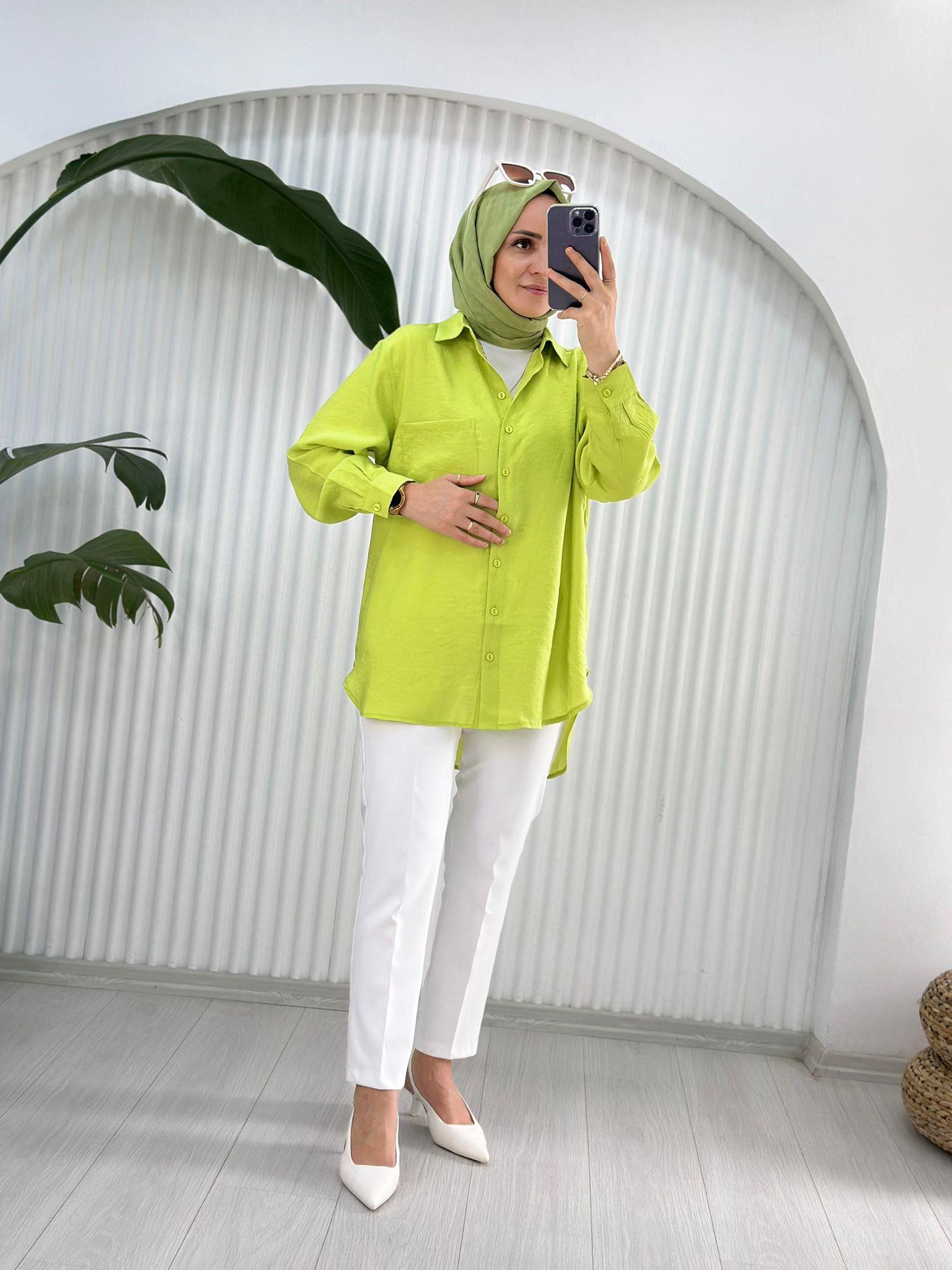 9071 CEPLİ GÖMLEK FISTIK YEŞİL 