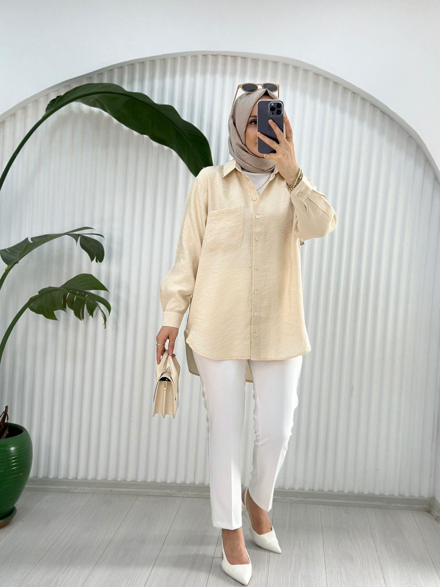 9071 CEPLİ GÖMLEK KREM 