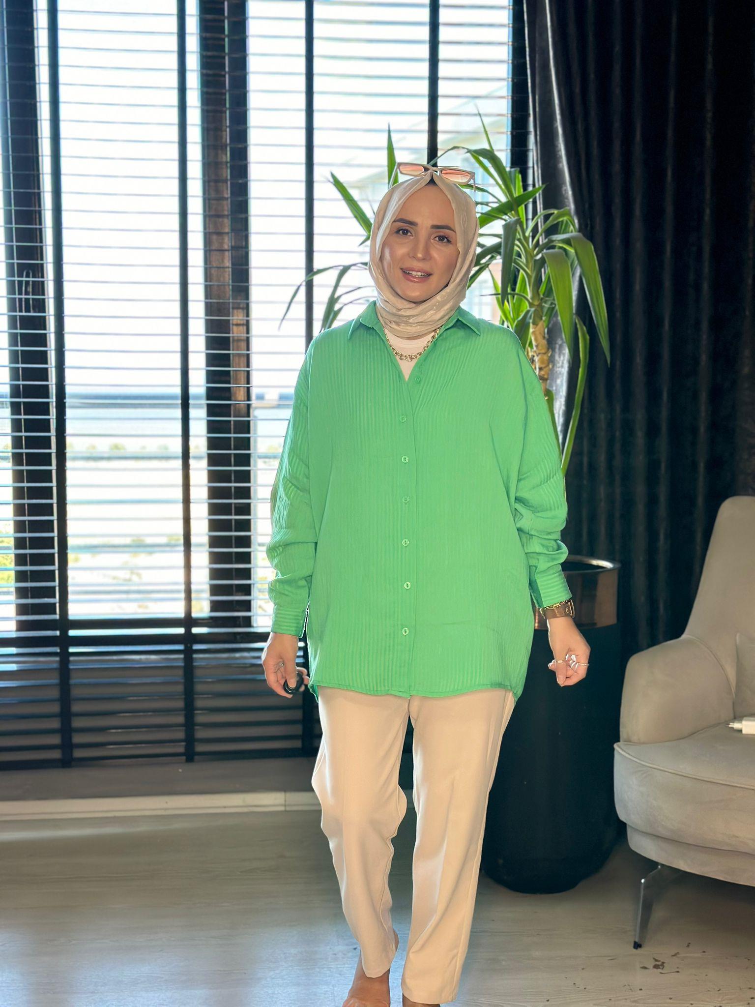 9121 ÇİZGİLİ GÖMLEK BENETTIN YEŞİL 