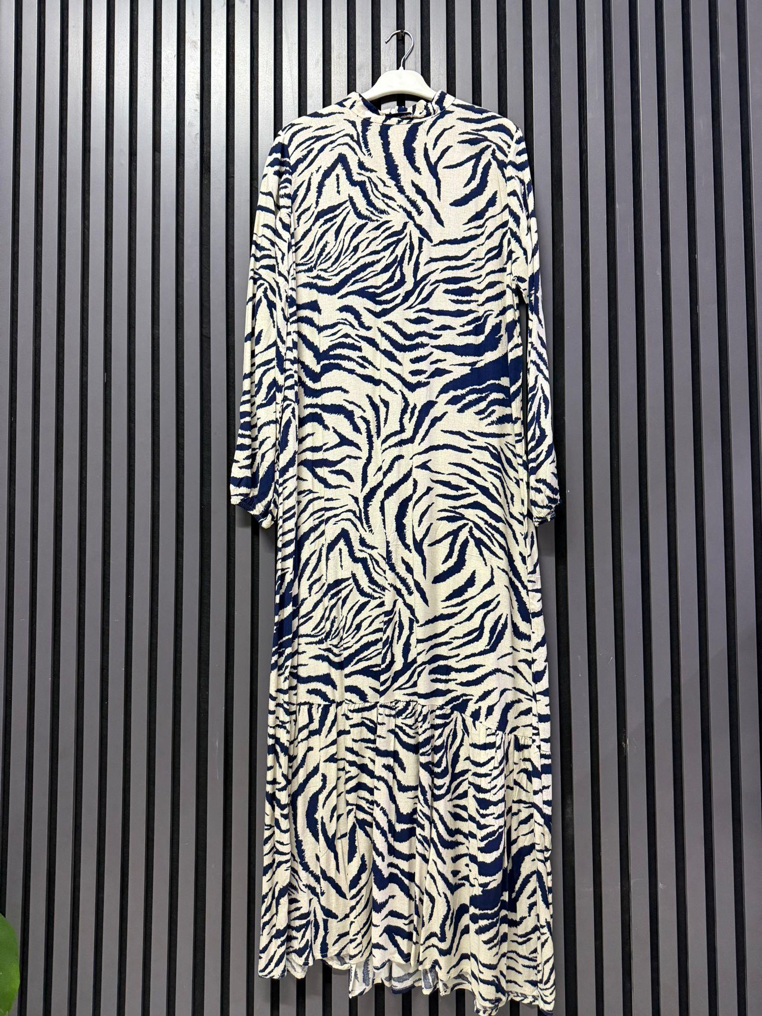 DESENLİ VİSKON ELBİSE LACİVERT 