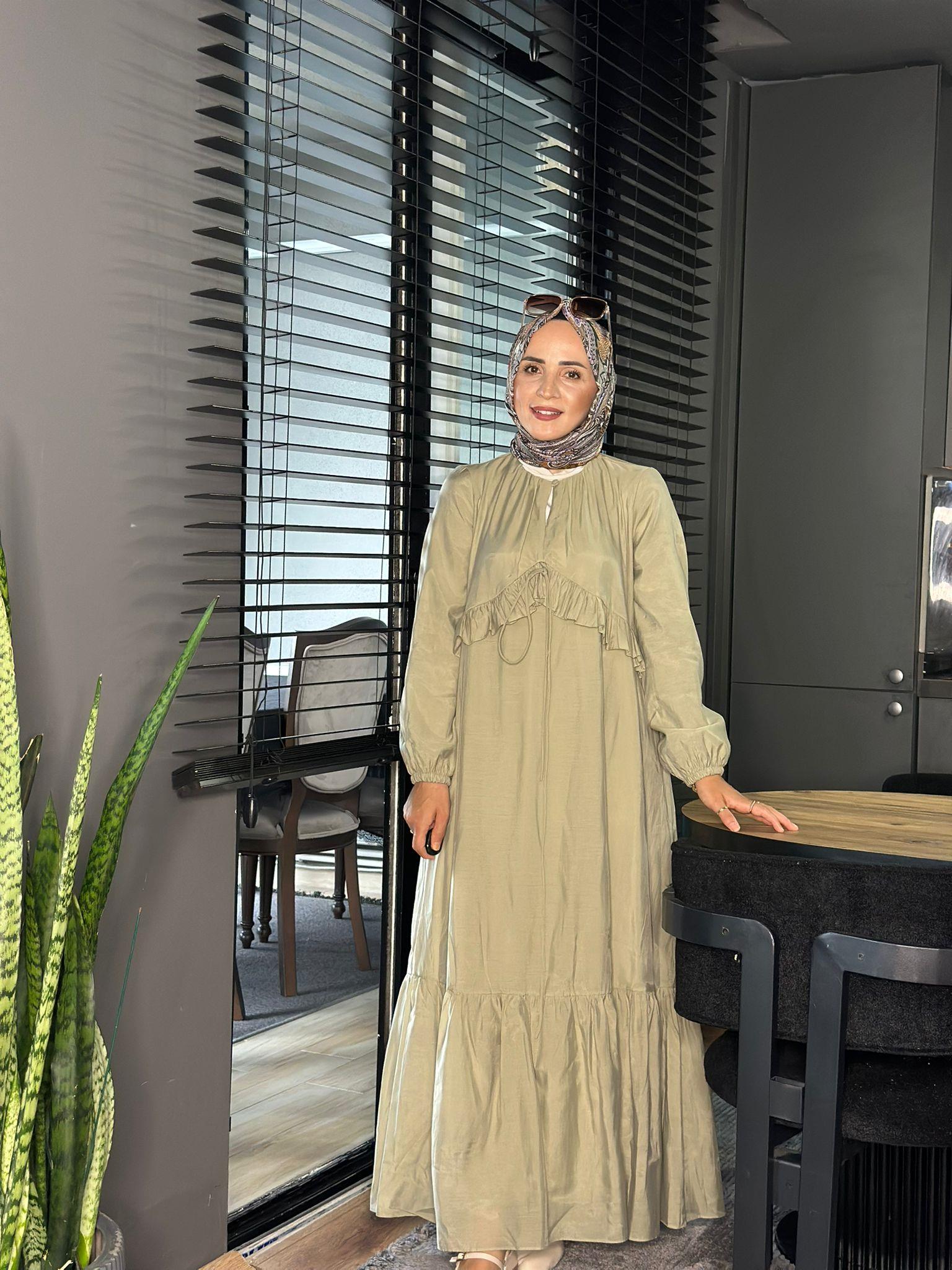 FIRFIR İP DETAYLI HAKİ ELBİSE 