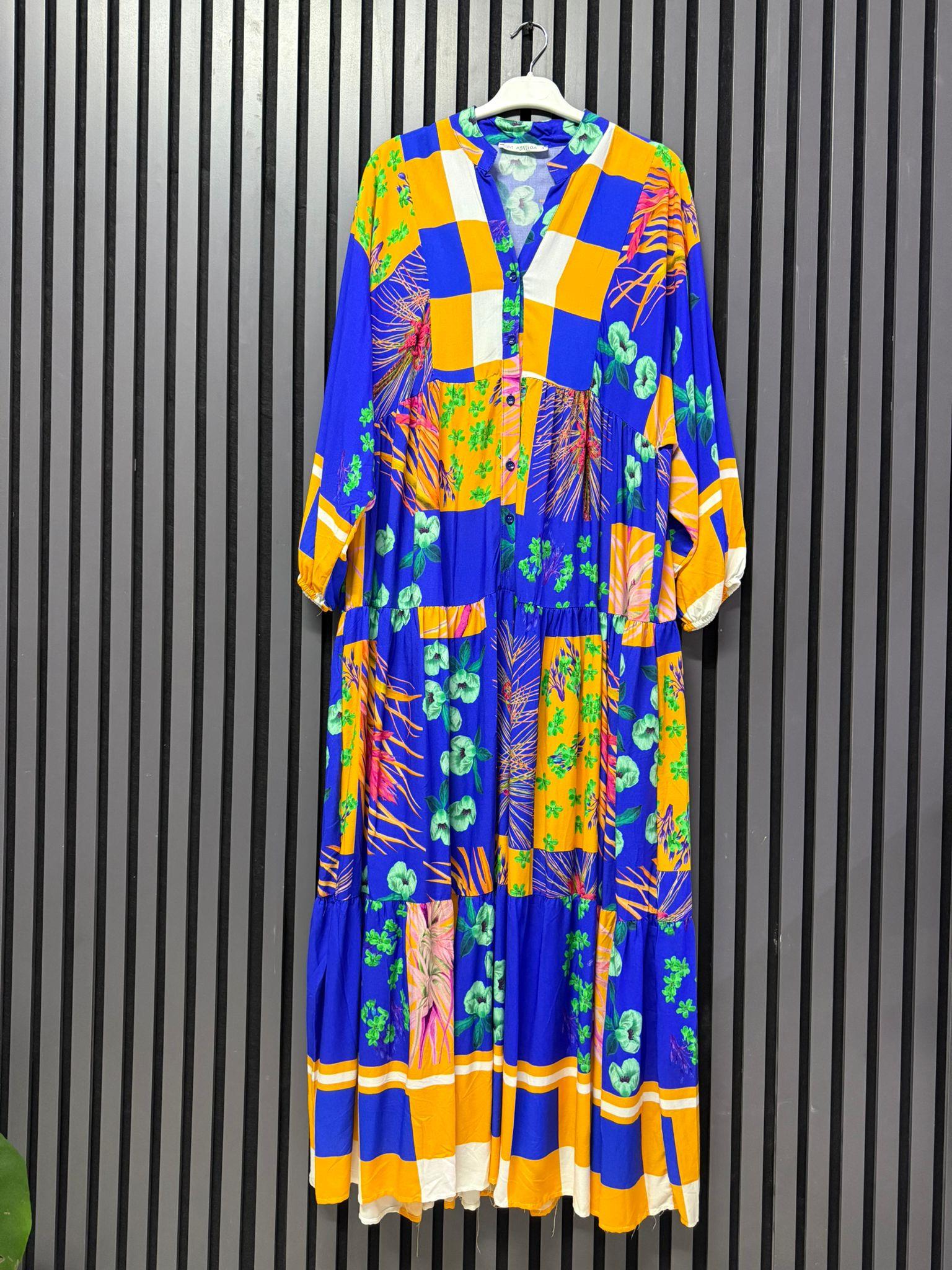 GEOMETRİK DESEN ÇİÇEKLİ ELBİSE 1