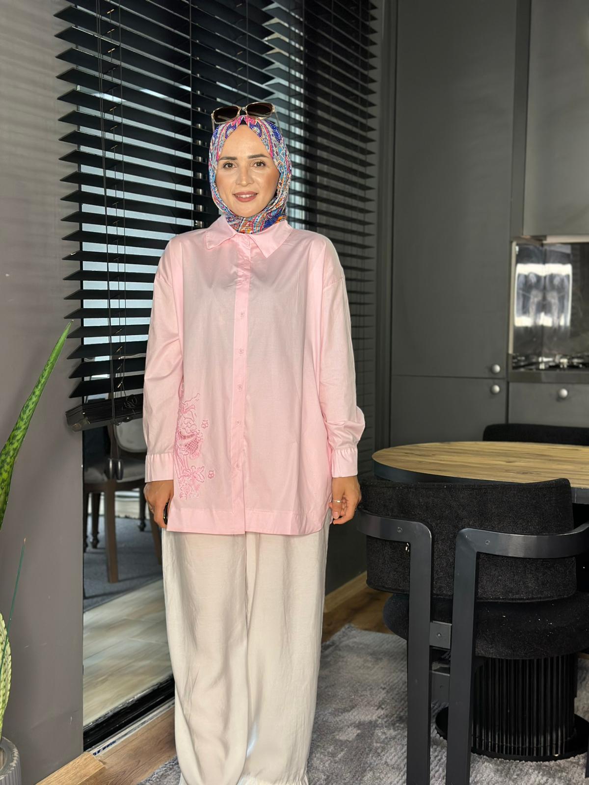 GÜL NAKIŞ TUNİK PEMBE 