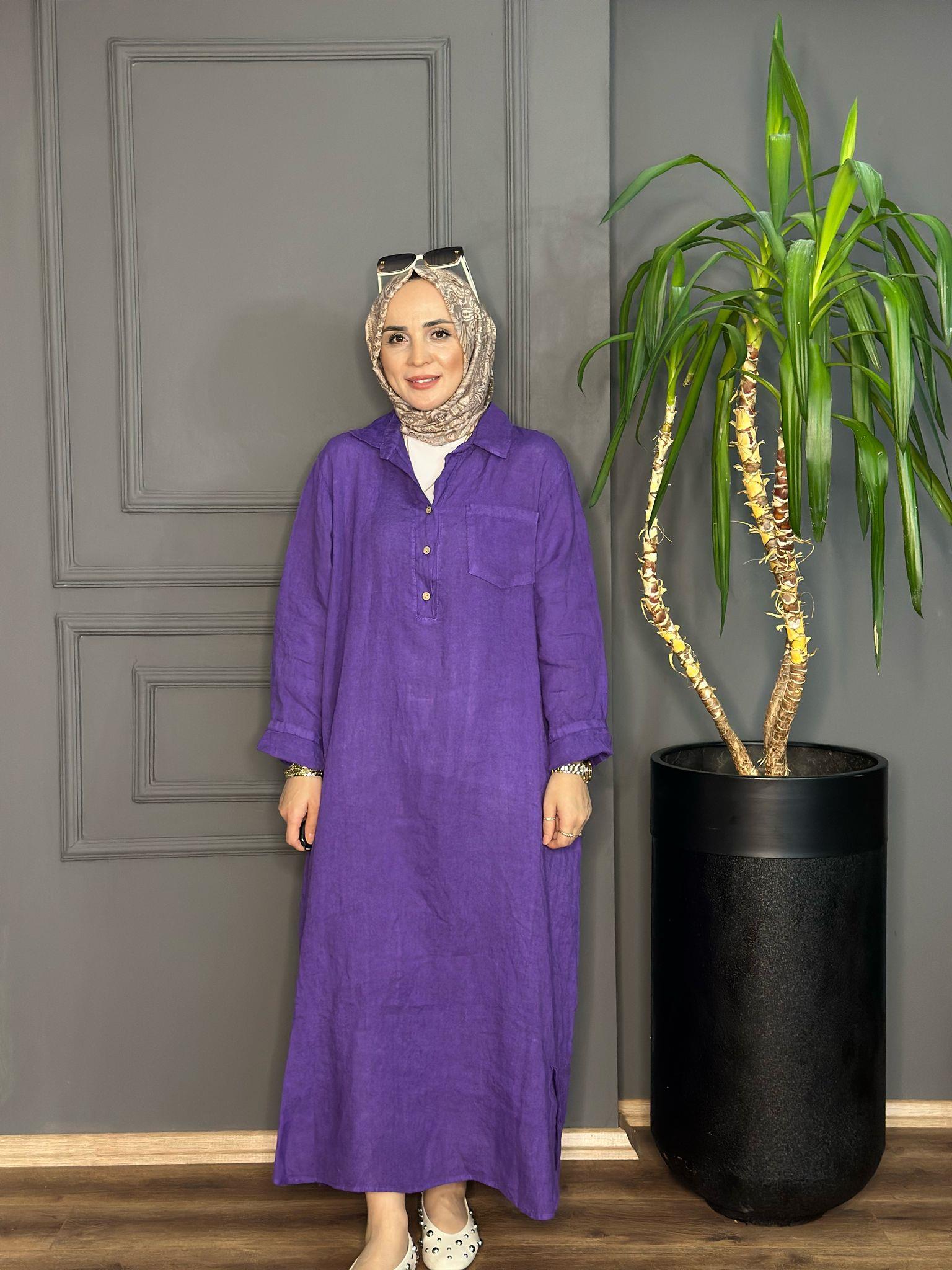 KETEN ELBİSE MOR SDT