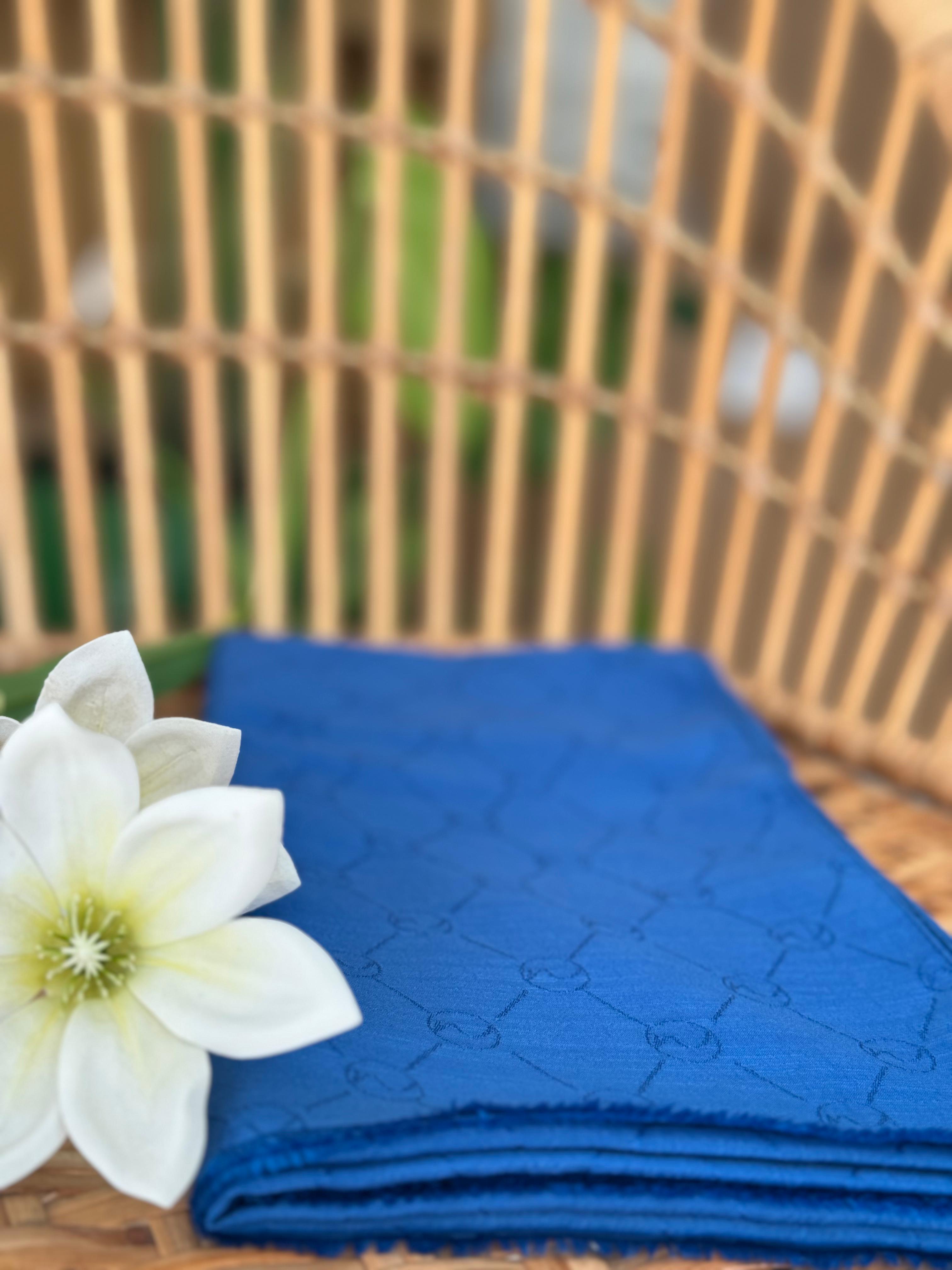 S DESEN MONOGRAM ŞAL SAKS MAVİ 