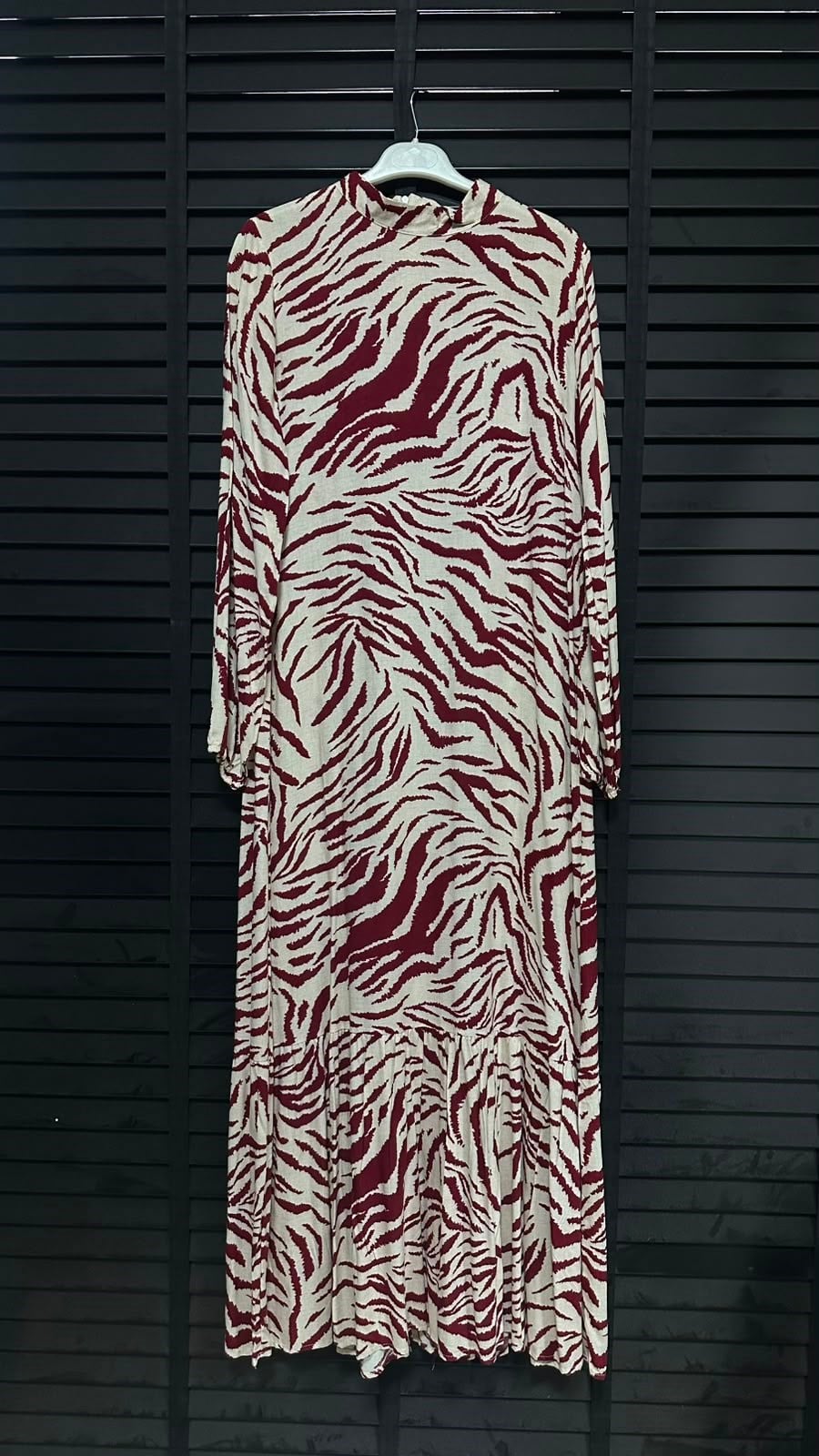 ZEBRA DESENLİ ELBİSE BORDO