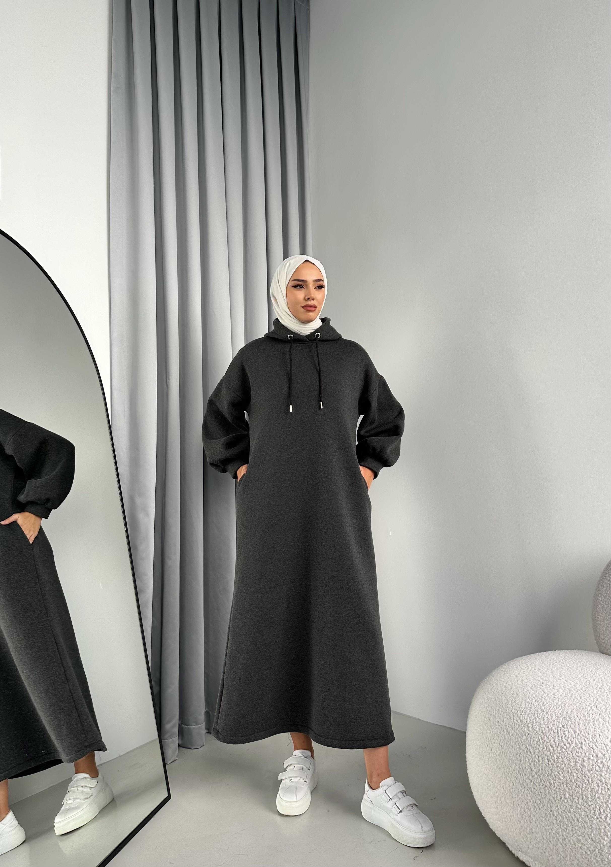 Lady 3 İplik Şardonlu Elbise Antrasit